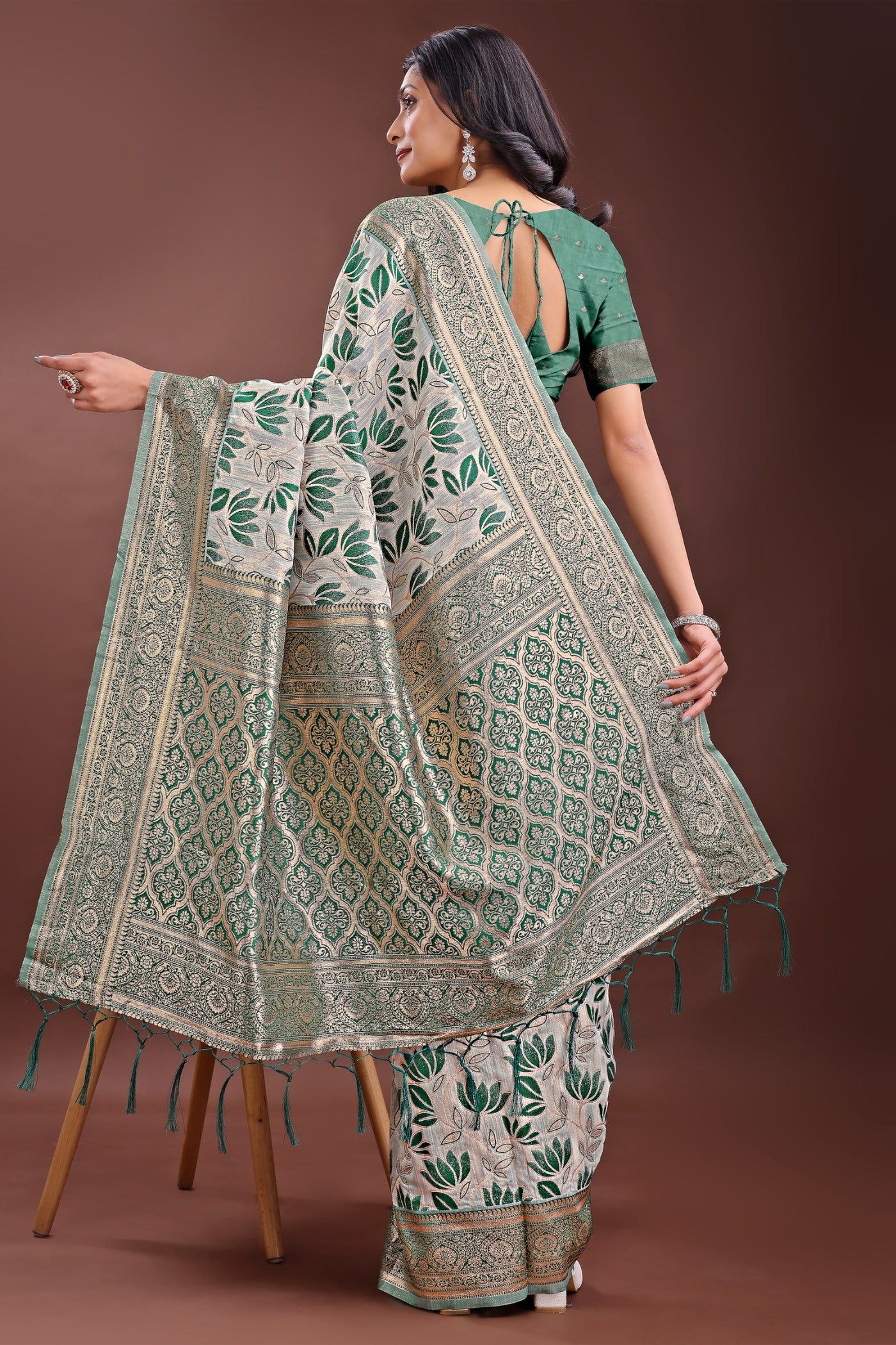 Buy MySilkLove Sea Green Linen Cotton Saree Online