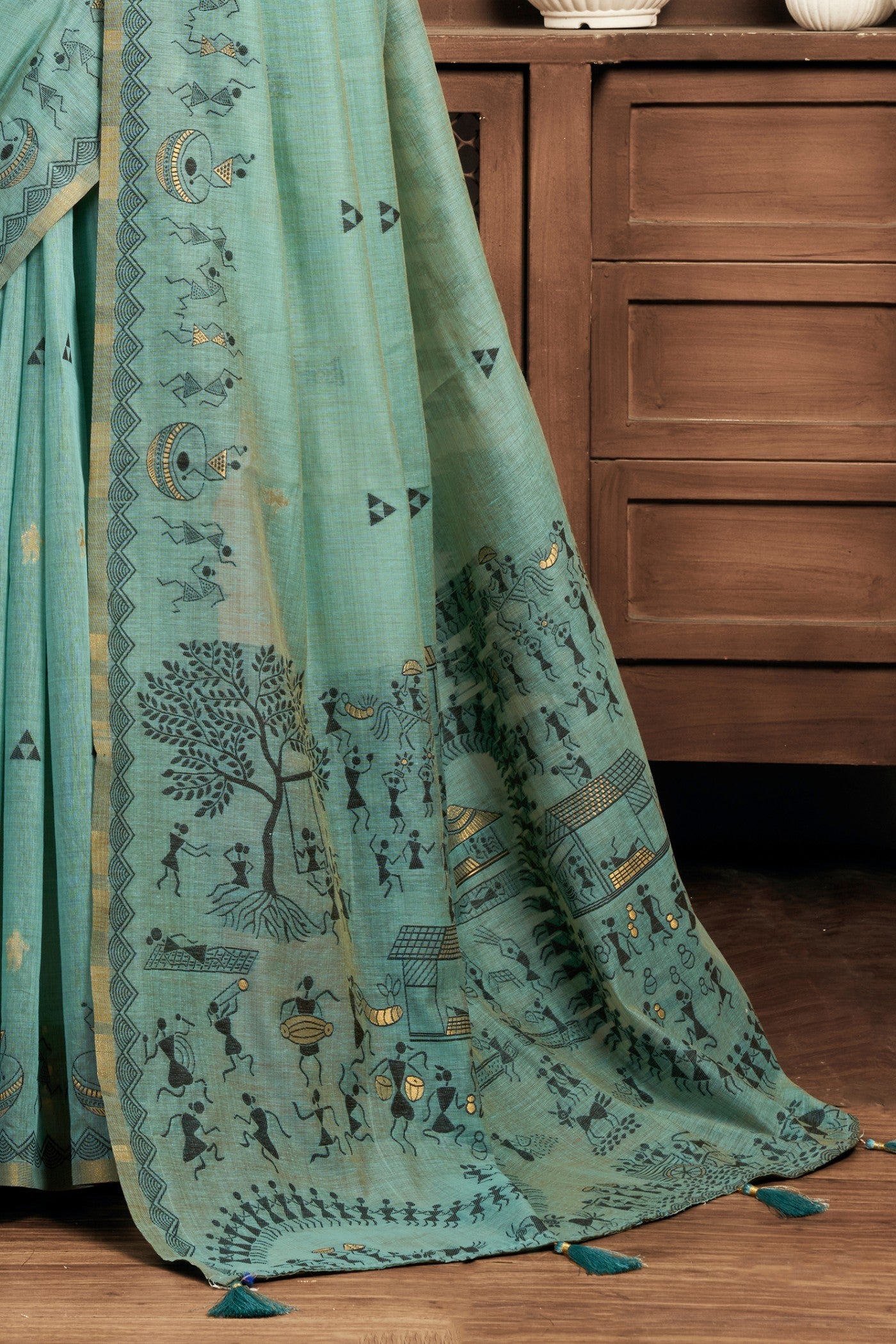 Buy MySilkLove Powder Blue Woven Modal Cotton Saree Online