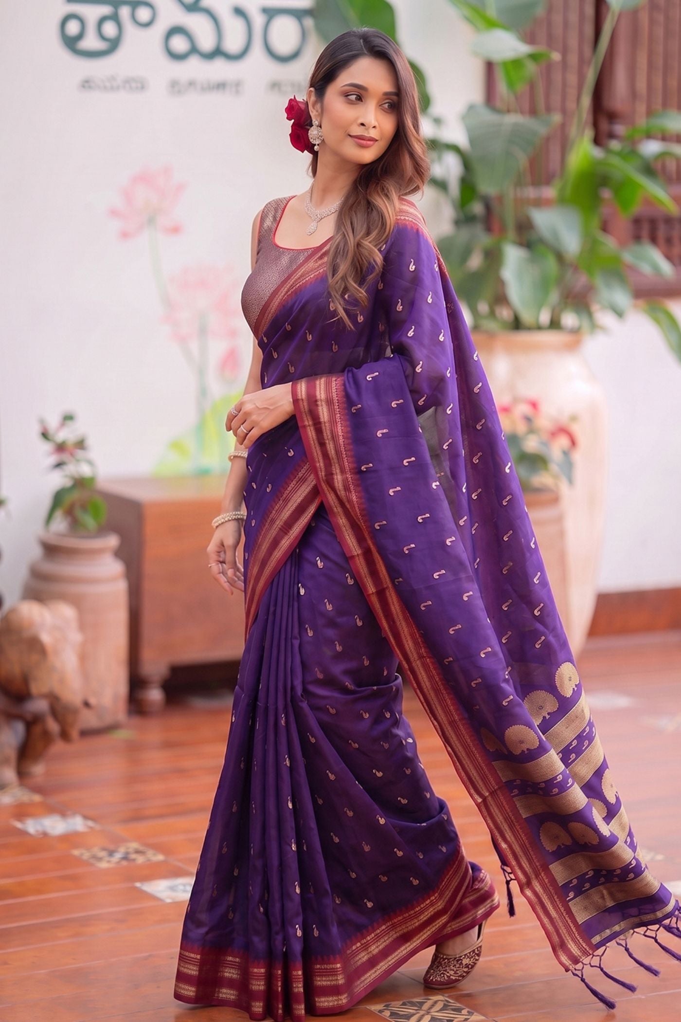 Buy MySilkLove Wisteria Purple Banarasi Woven Soft Silk Saree Online