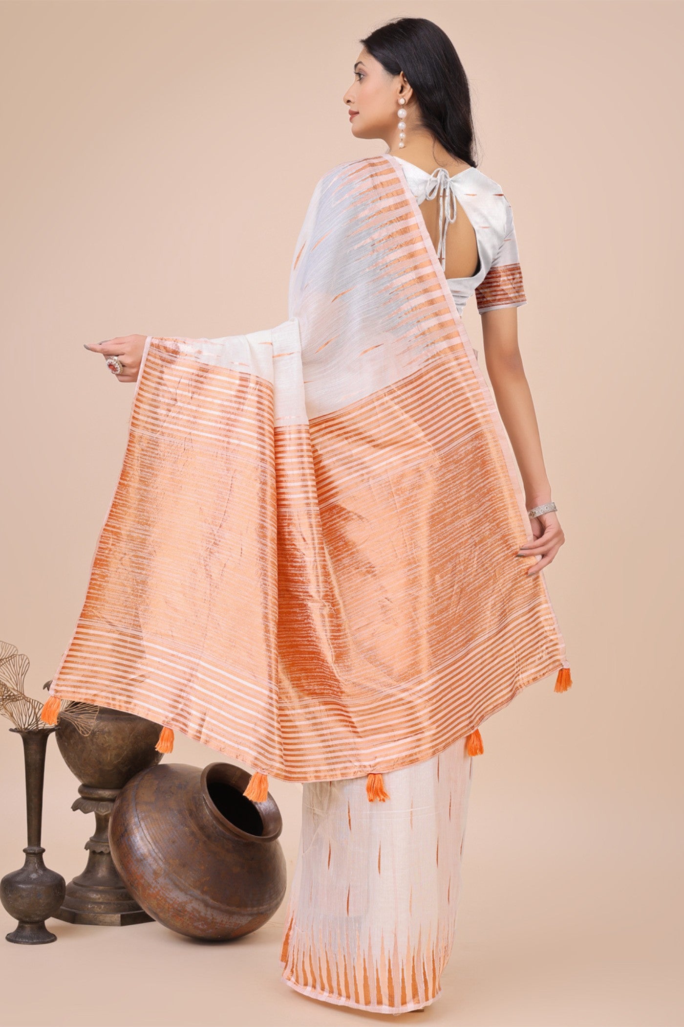 Buy MySilkLove Frost White Linen Cotton Saree Online