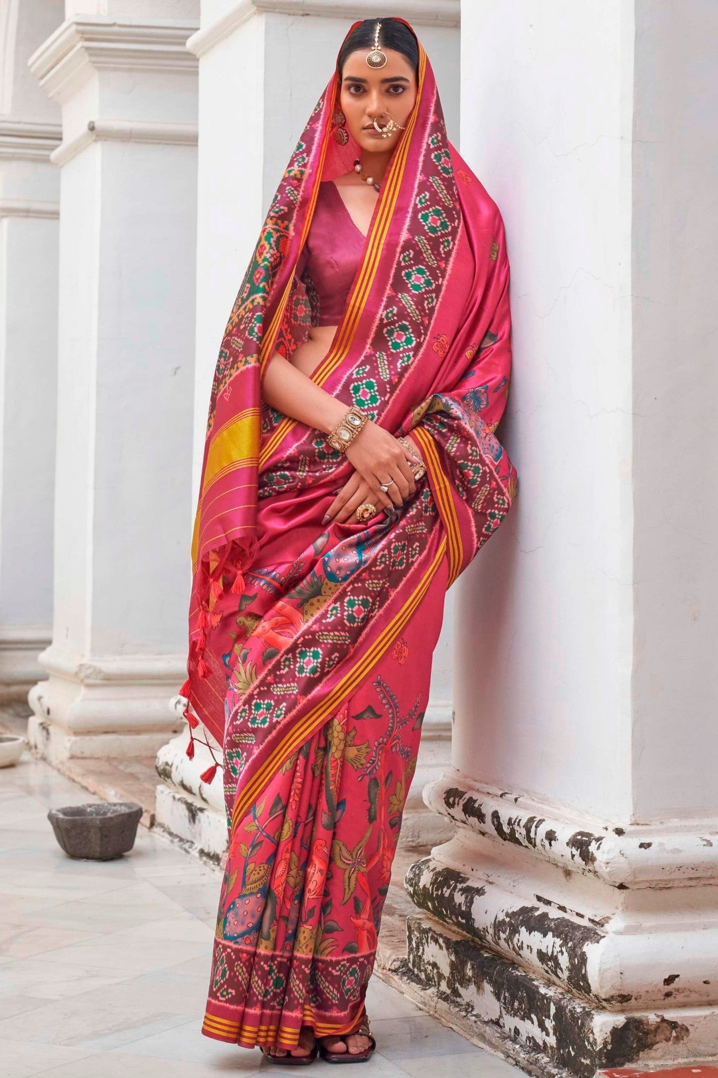 Buy MySilkLove Bubblegum Pink Printed Patola Saree Online