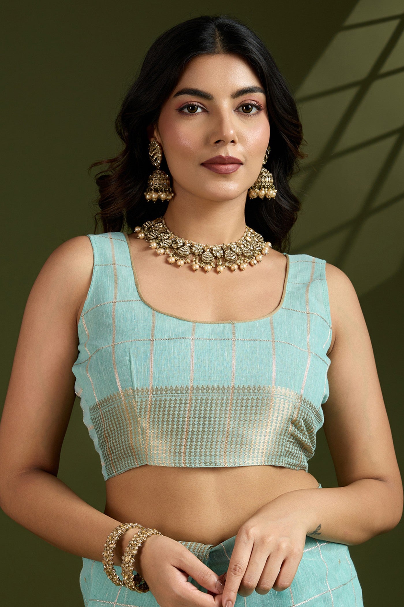 Buy MySilkLove Rainy Blue Woven Tissue Linen Saree Online