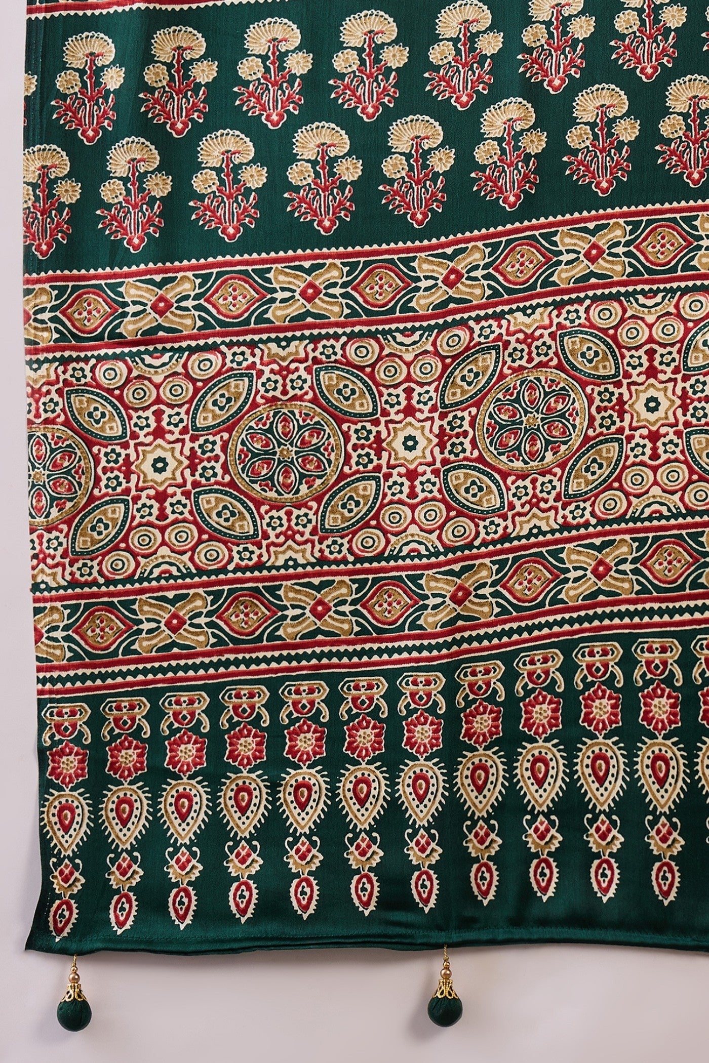 Buy MySilkLove Hunter Green Printed Satin Gaji Silk Saree Online