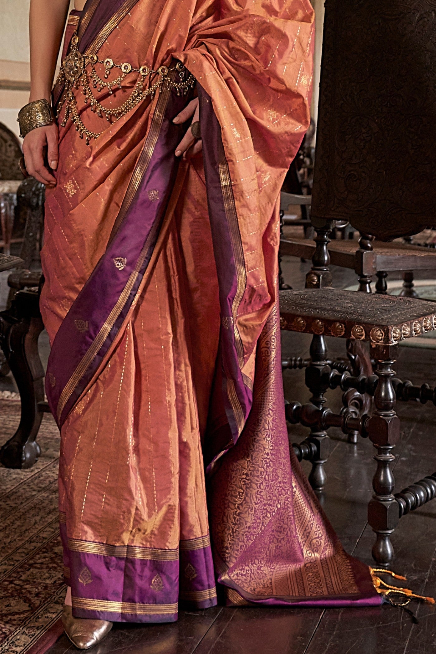 Buy MySilkLove Squash Orange Tussar Handloom Silk Saree Online