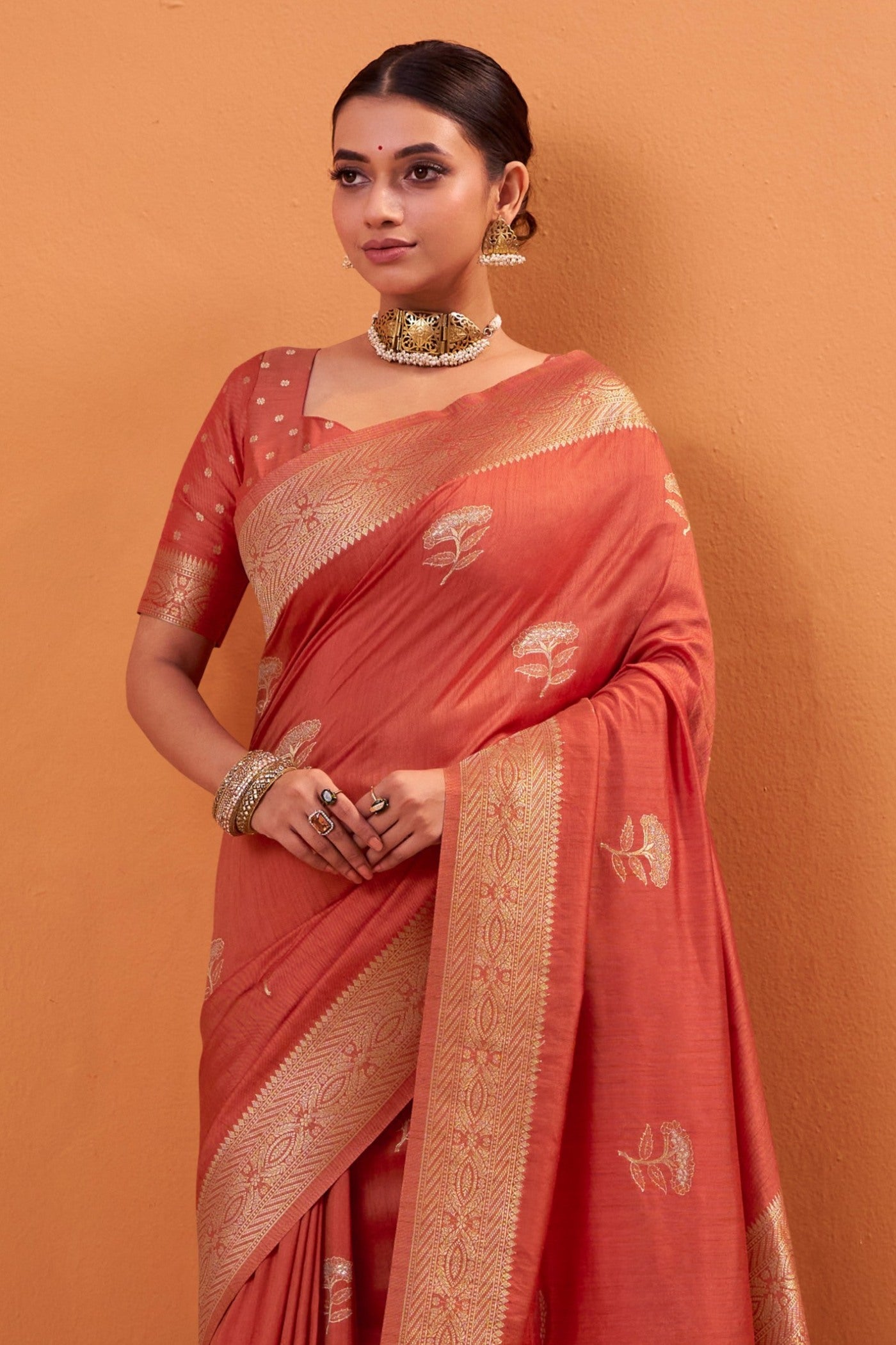Buy MySilkLove Yam Orange Tussar Handloom Silk Saree Online