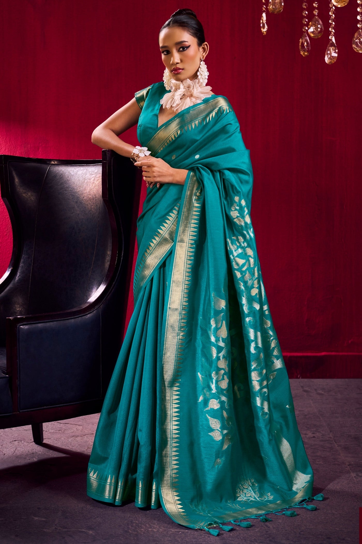 Buy MySilkLove Glaucous Blue Handloom Satin Linen Silk Saree Online