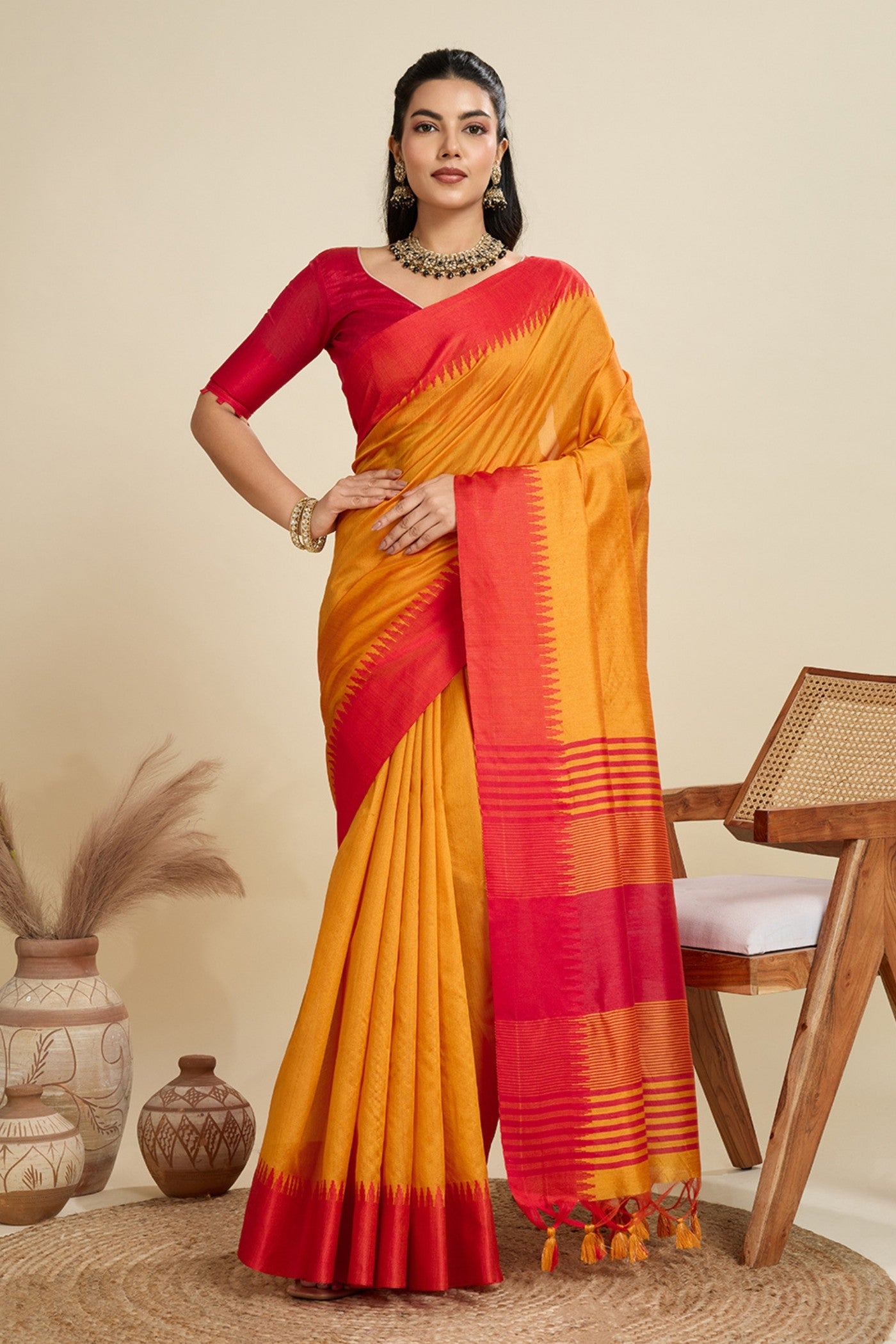 Buy MySilkLove Honey Orange Woven Raw Silk Saree Online