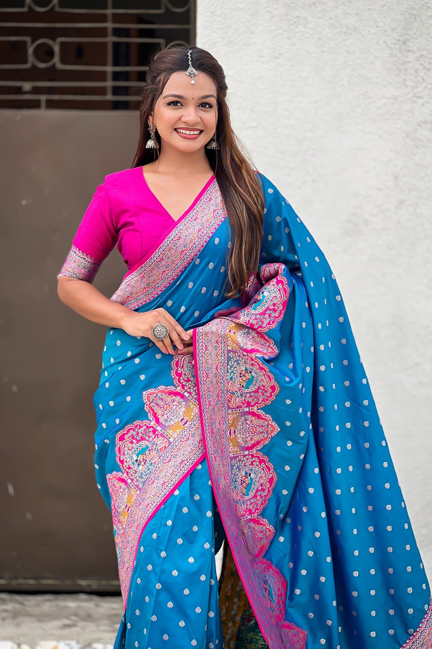 Buy MySilkLove Tiffany Blue Woven Banarasi Saree Online