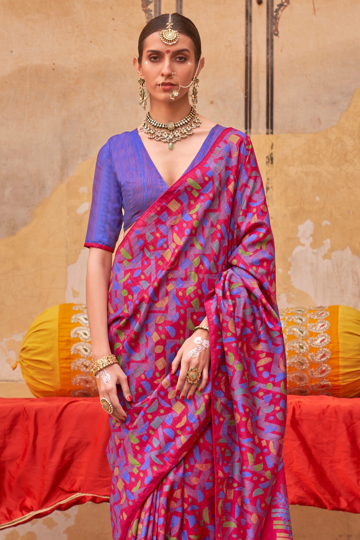 Buy MySilkLove Fuscia Pink Banarasi Printed Saree Online