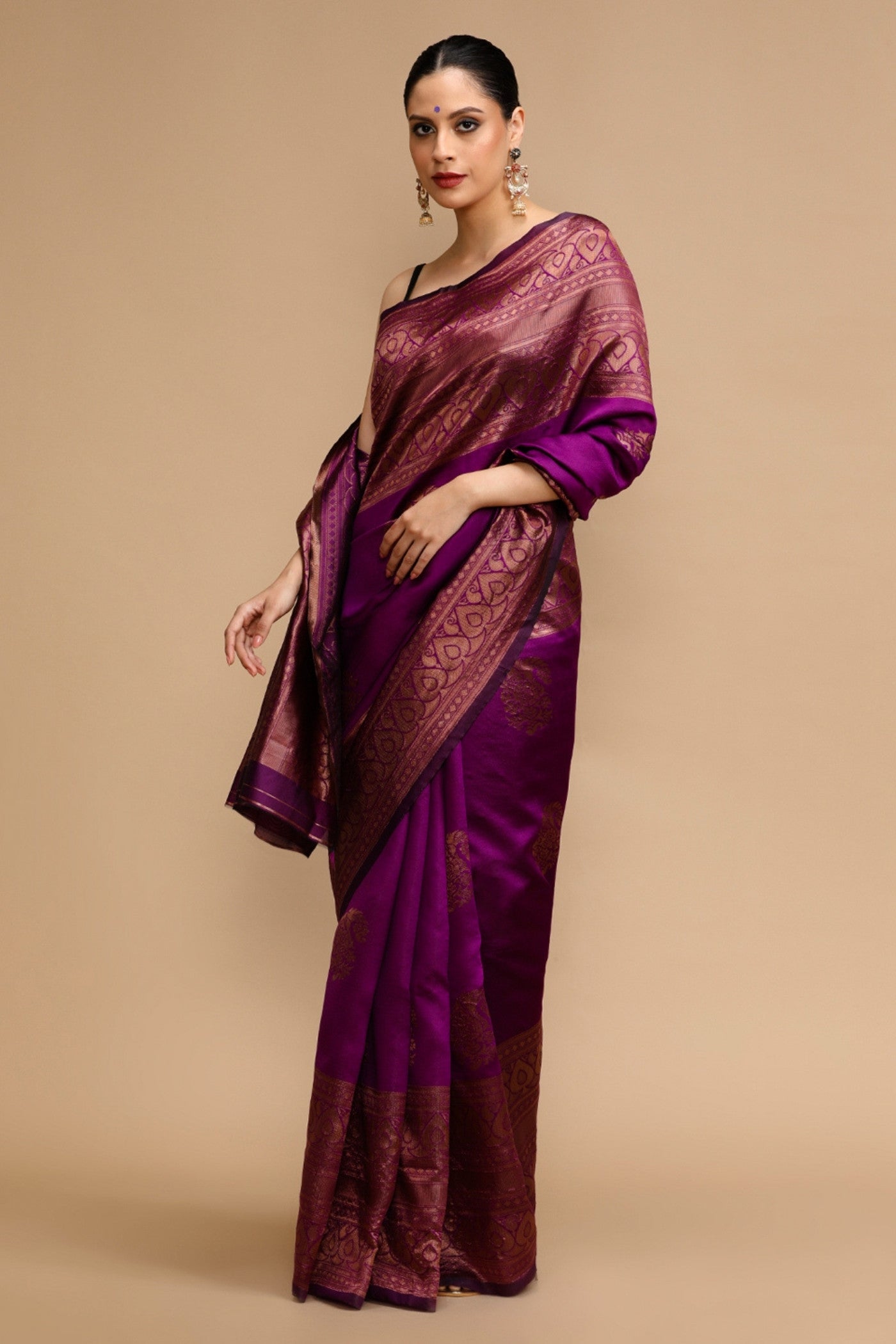 Buy MySilkLove Cadmium Purple Woven Jacquard Lichi Silk Saree Online