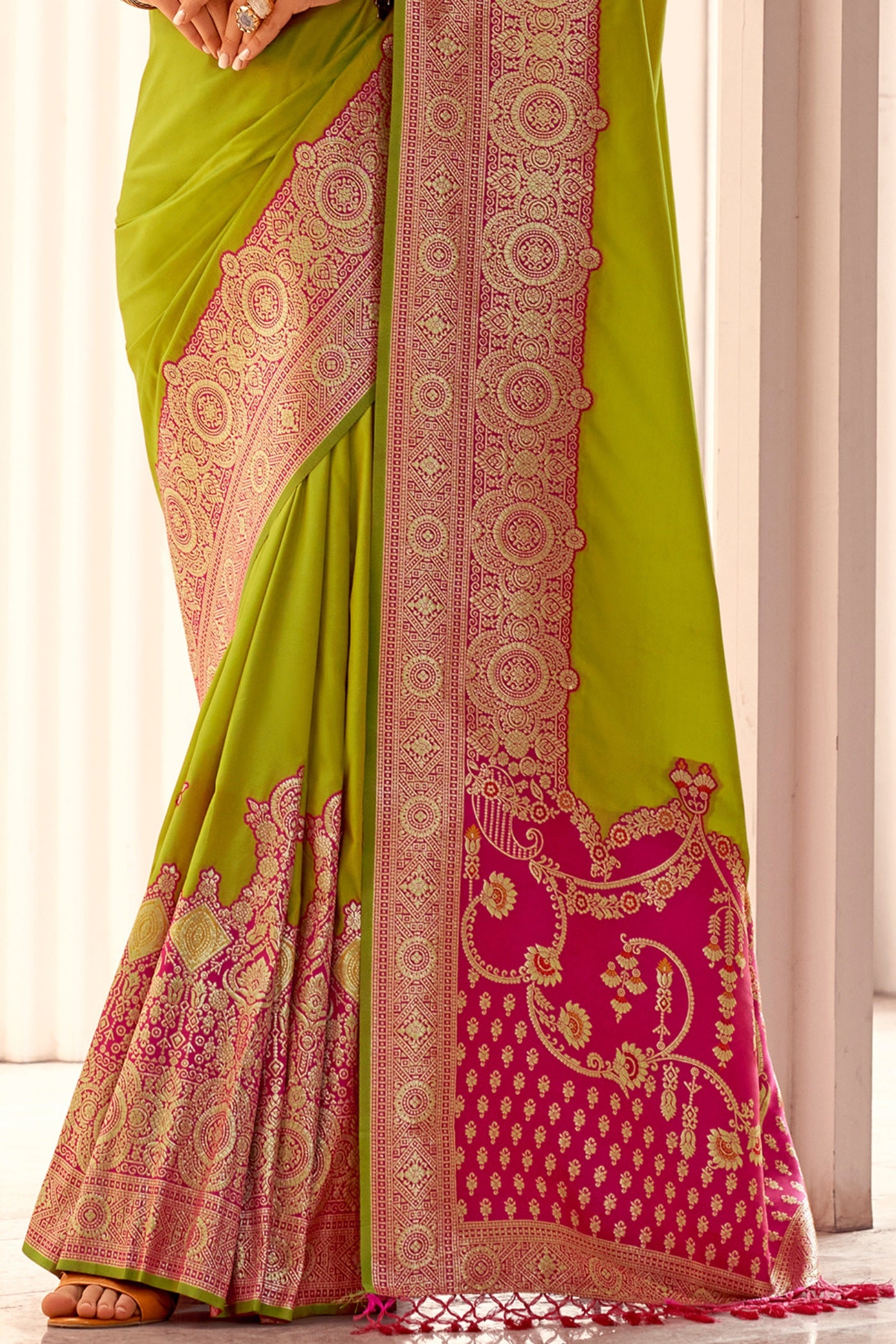 Buy MySilkLove Spring Green Woven Banarasi Soft Silk Saree Online