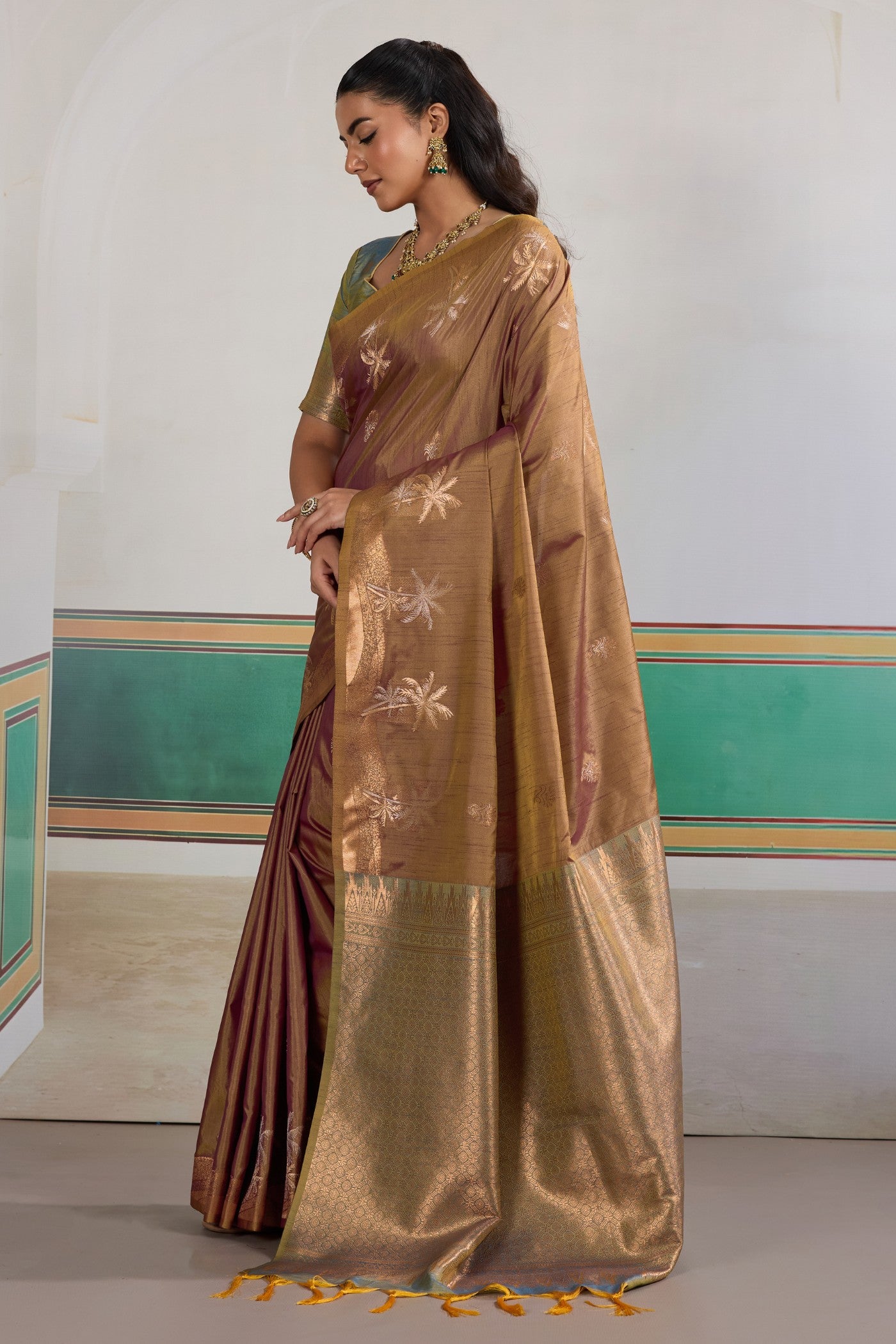 Buy MySilkLove Bister Brown Banarasi Handloom Tussar Saree Online