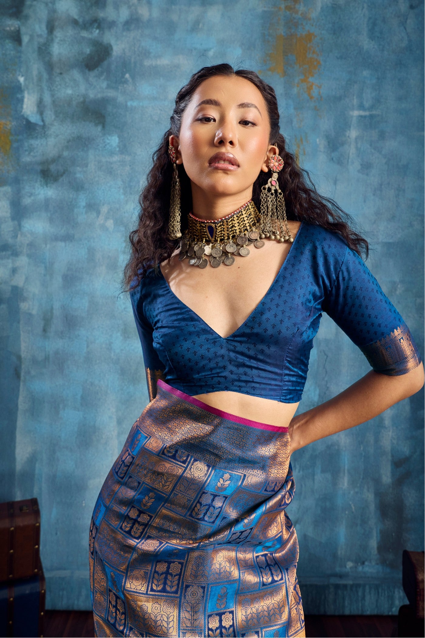 Buy MySilkLove Shine Blue Kanjivaram Handloom Saree Online