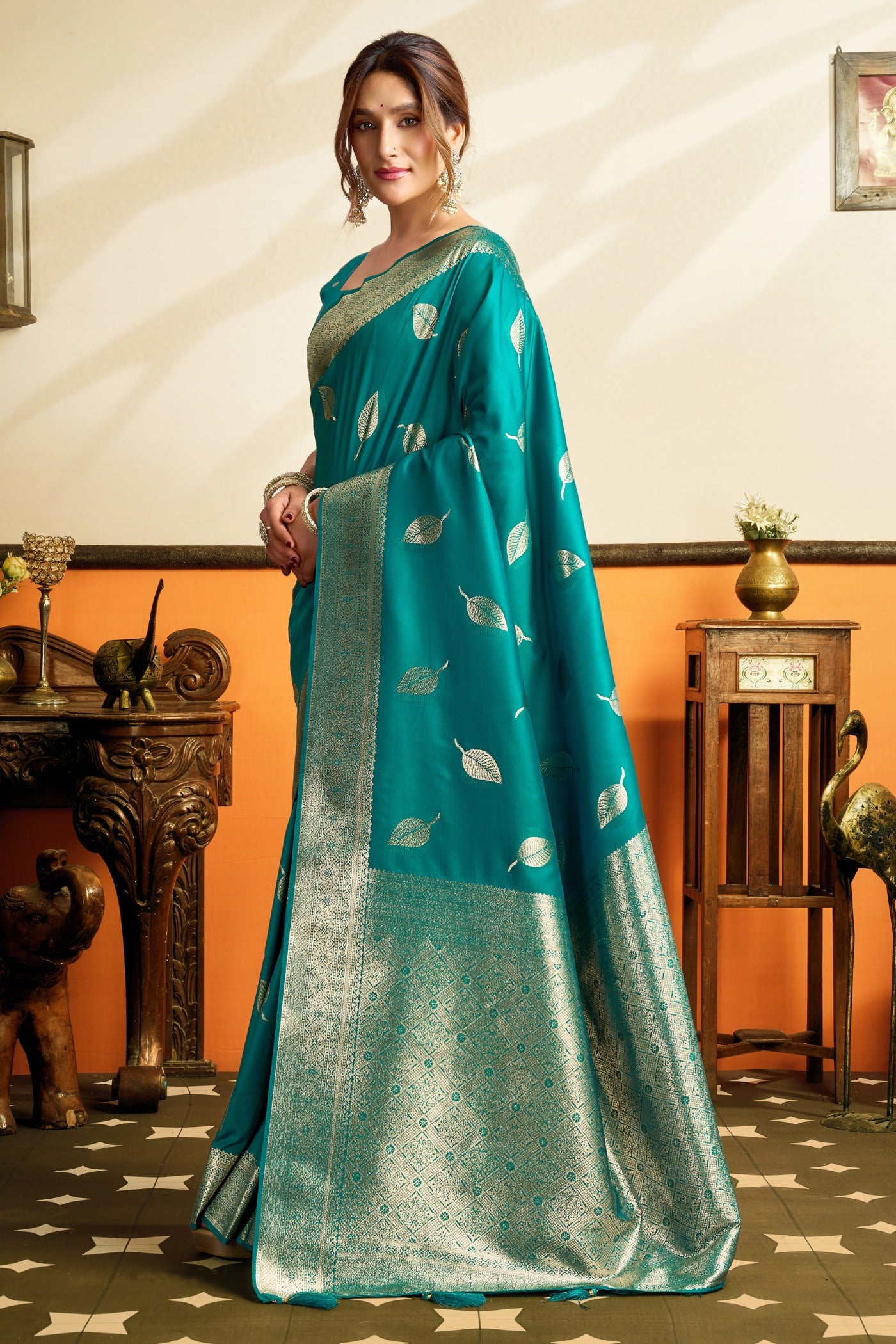 Buy MySilkLove Celtic Blue Woven Banarasi Saree Online