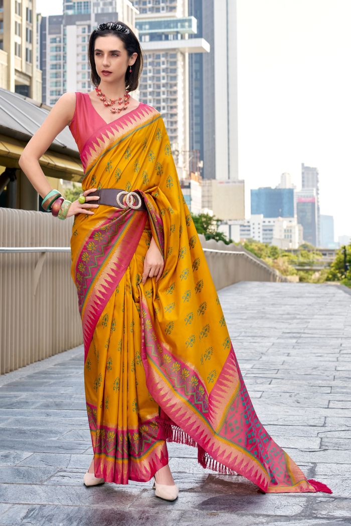 Buy MySilkLove Antique Yellow Woven Banarasi Saree Online
