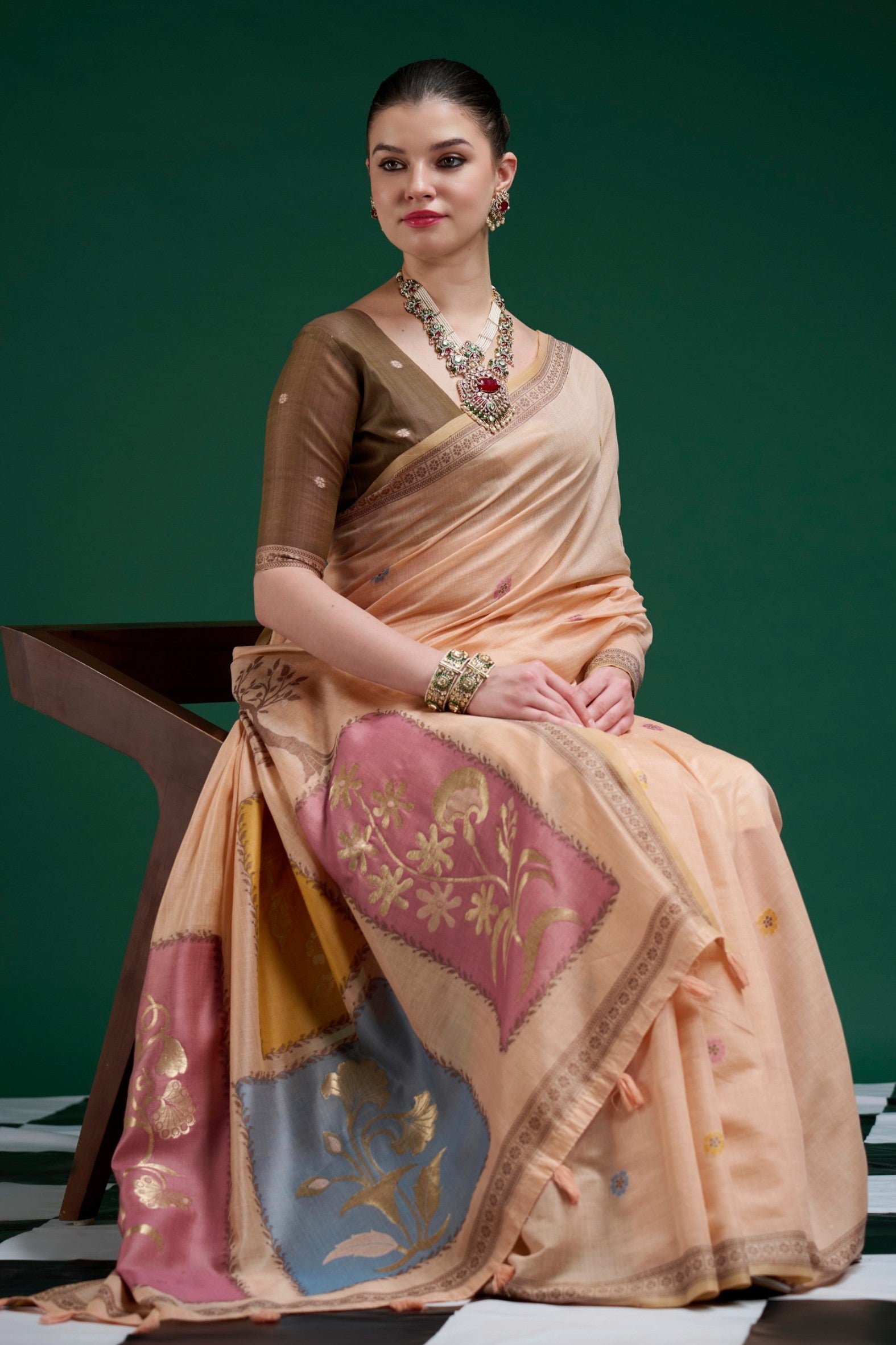 Buy MySilkLove Plum Peach Jamdani Woven Muga Cotton Saree Online