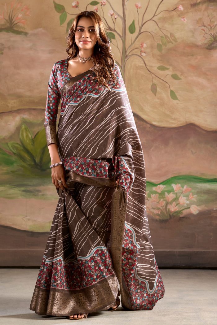 Buy MySilkLove Cumin Brown Woven Dola Silk Saree Online