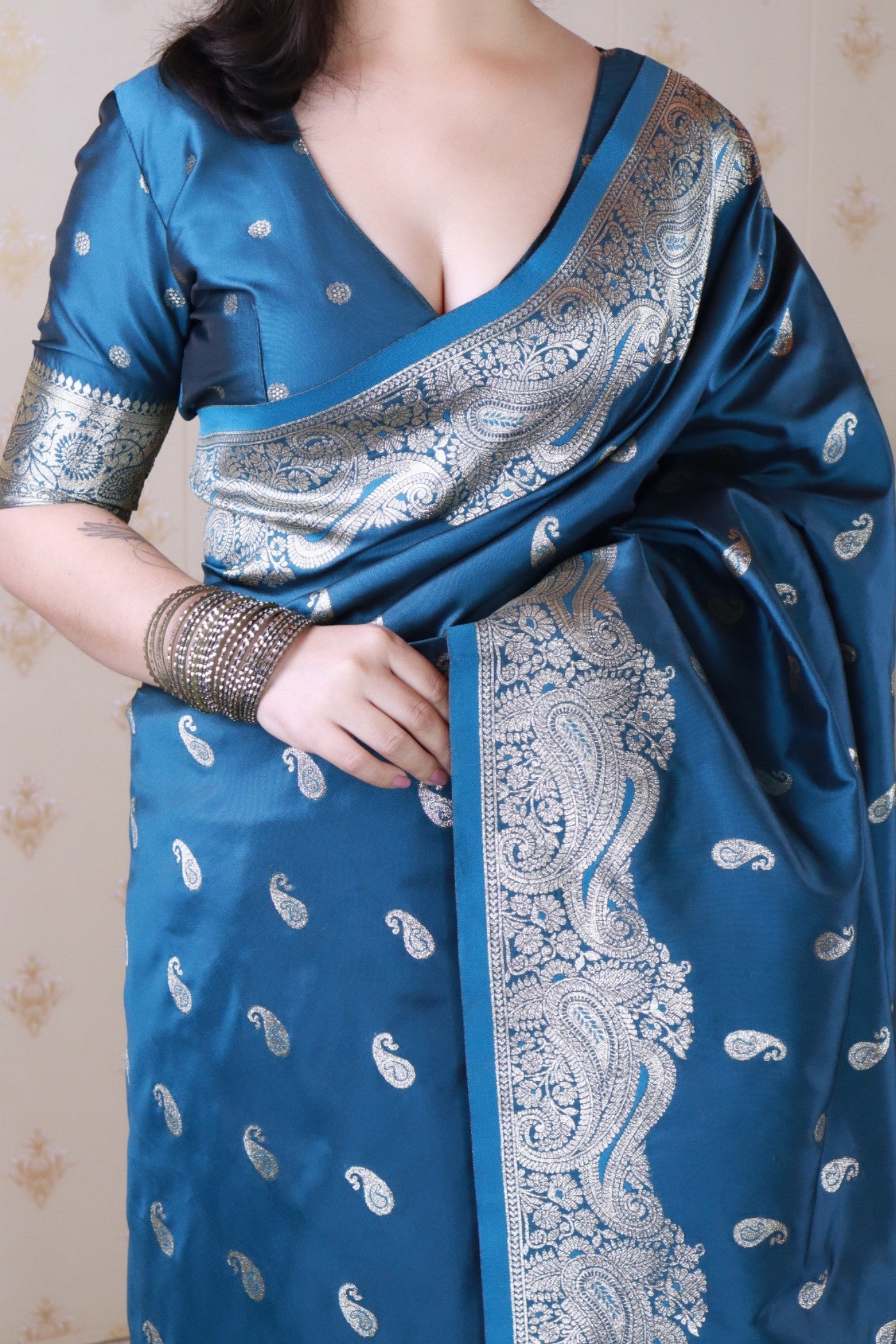 Buy MySilkLove Water Dark Blue Banarasi Handloom Saree Online