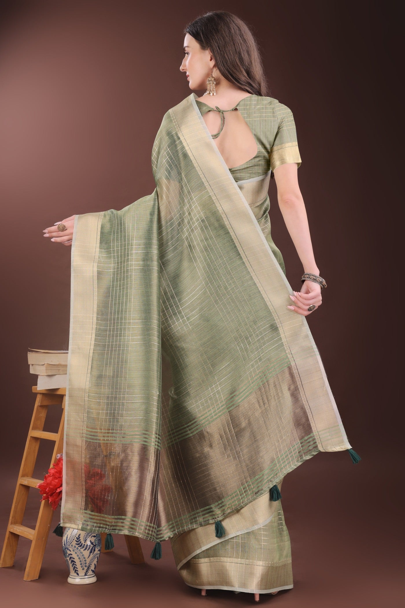 Buy MySilkLove Basil Green Woven Organza Saree Online