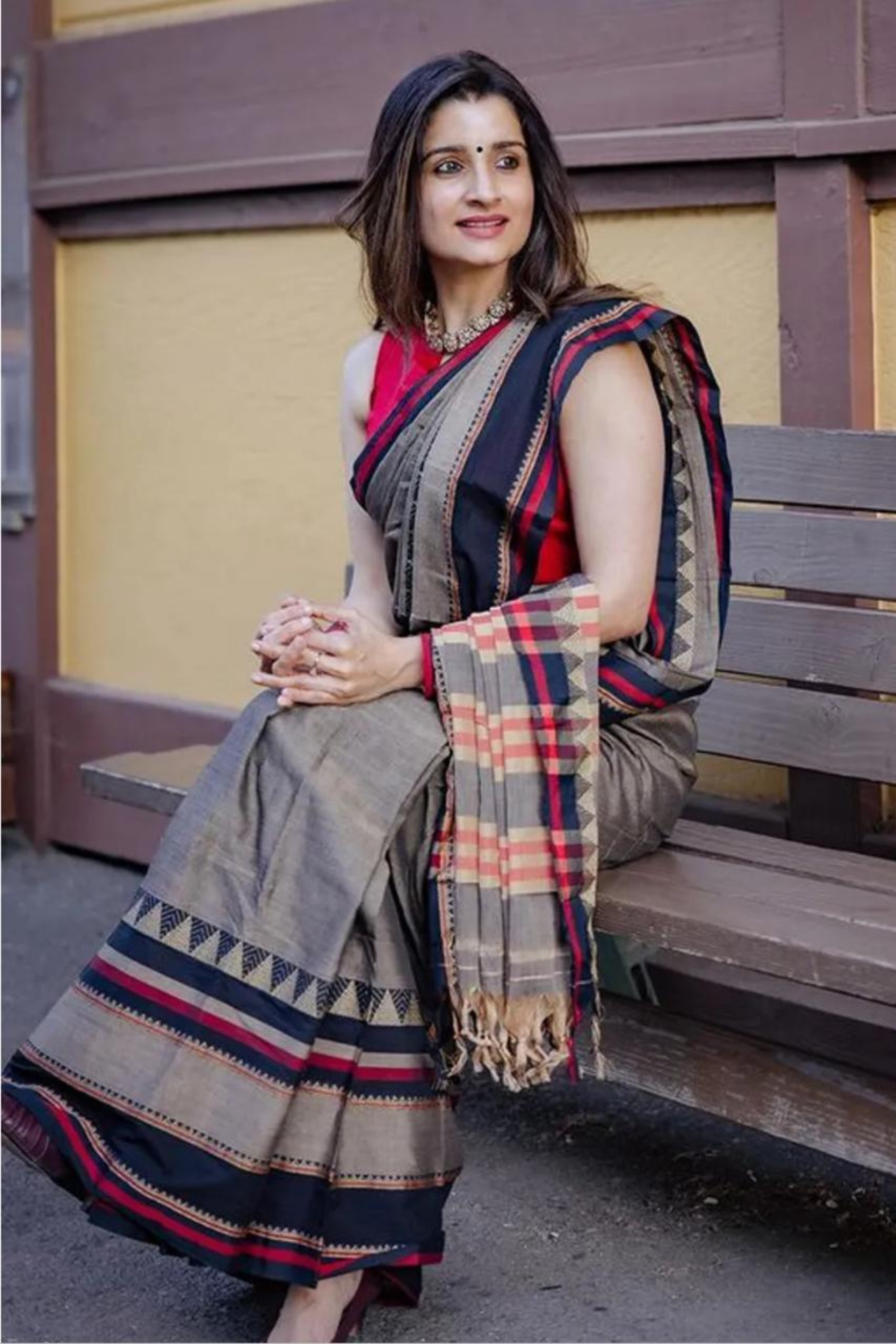 Buy MySilkLove Coco Brown and Grey Shantipuri Bengal Cotton Saree Online