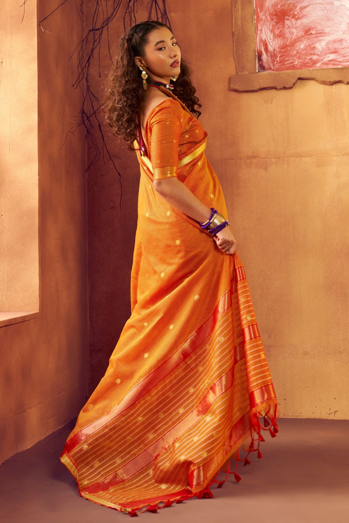 Buy MySilkLove Sedona Orange Banarasi Handloom Silk Saree Online