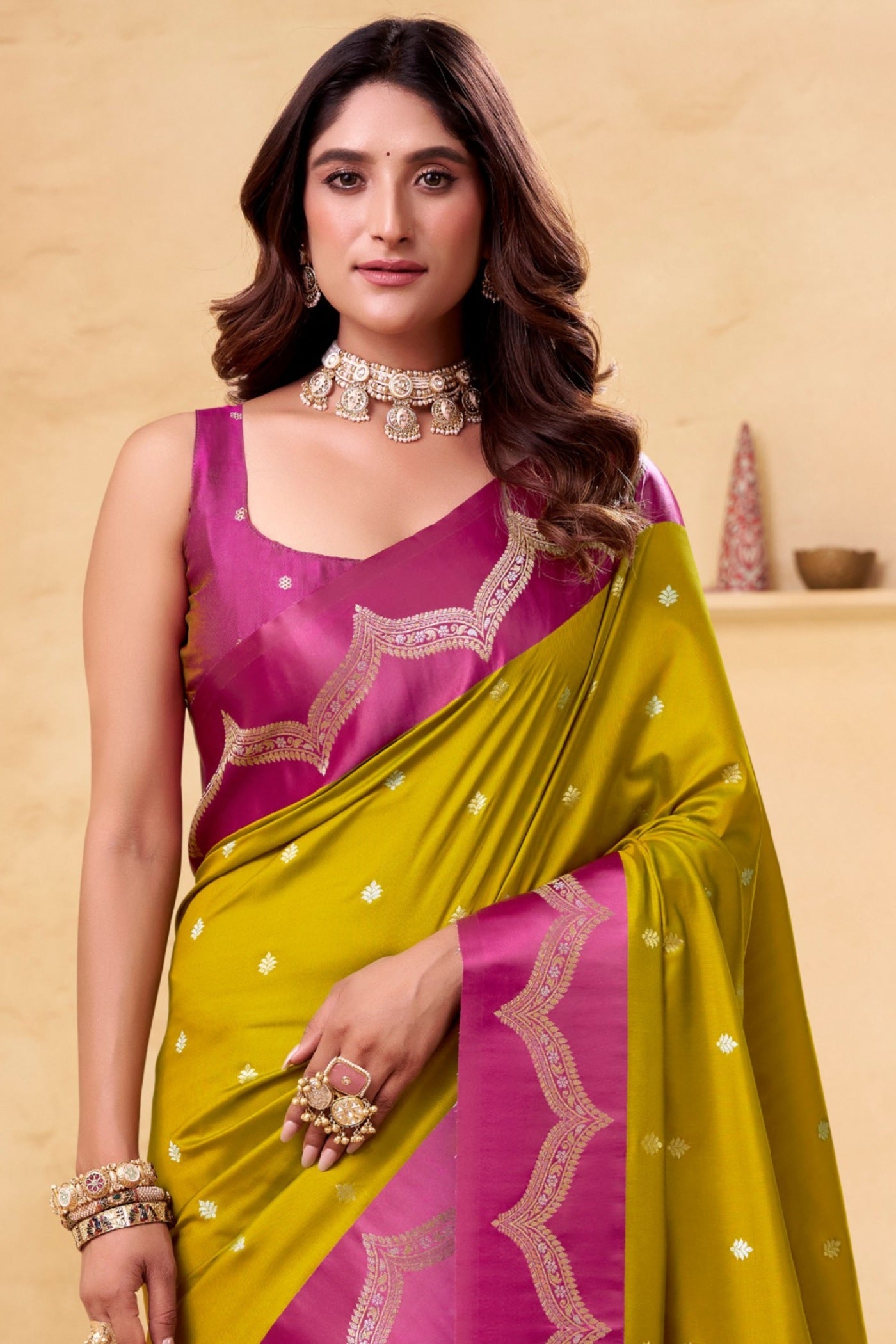 Buy MySilkLove Mint Green Woven Banarasi Satin Soft Silk Saree Online