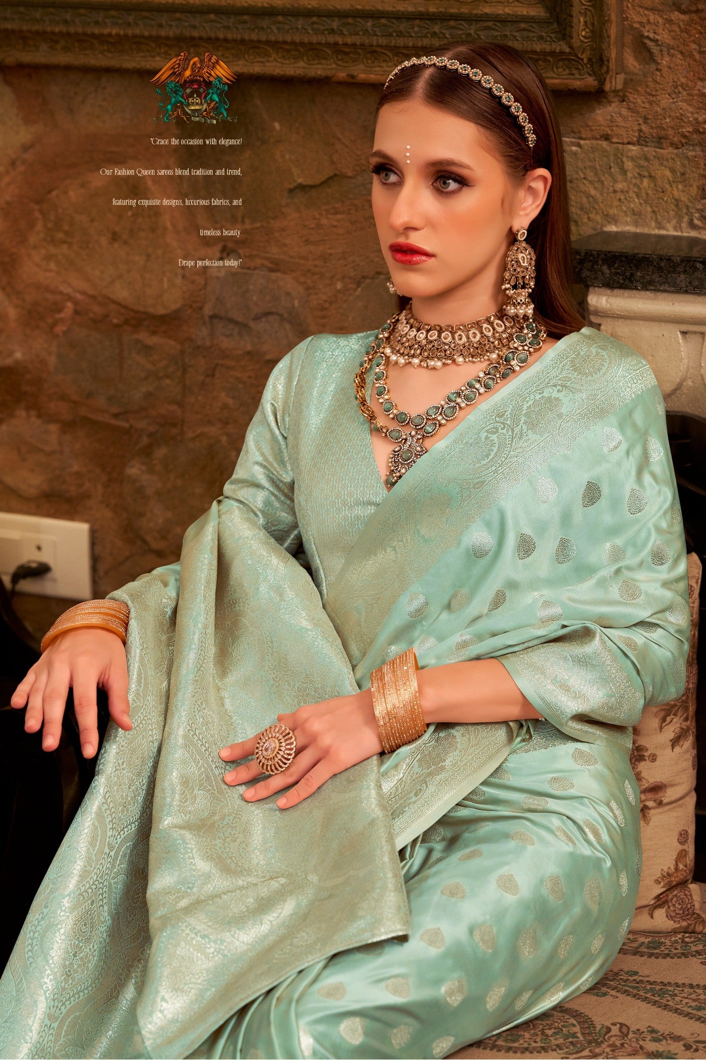 Buy MySilkLove Artichoke Green Woven Banarasi Satin Soft Silk Saree Online
