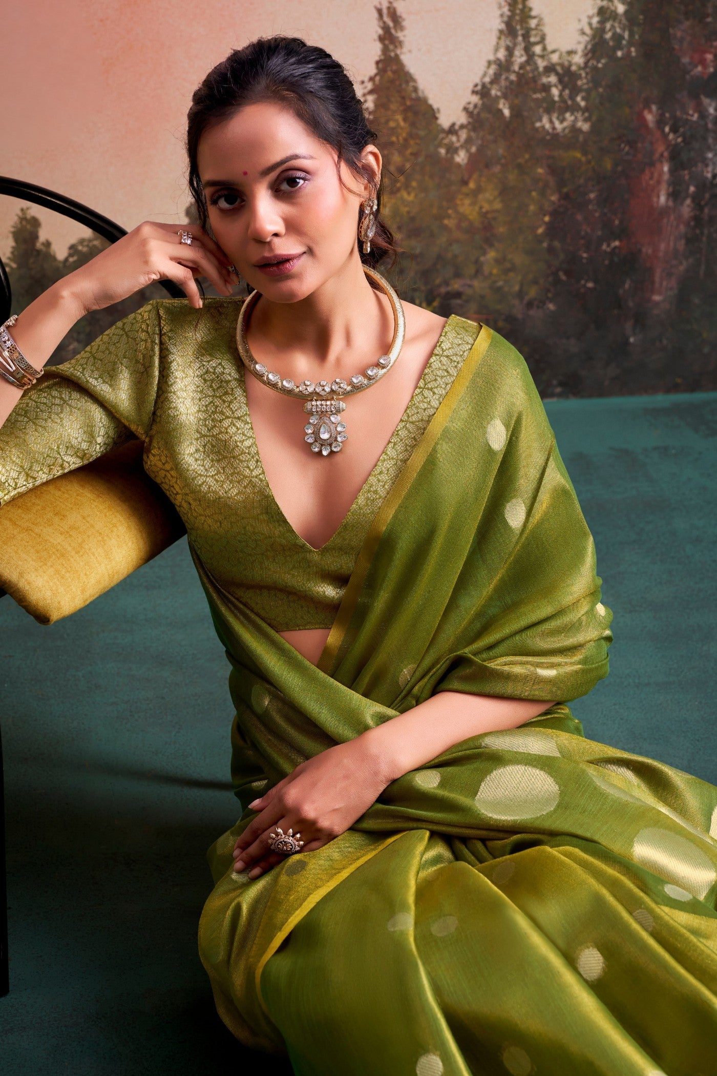 Buy MySilkLove Moss Green Handloom Tissue Saree Online
