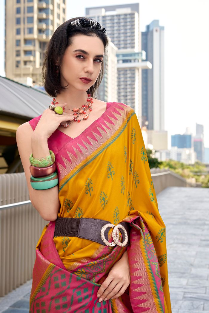 Buy MySilkLove Antique Yellow Woven Banarasi Saree Online