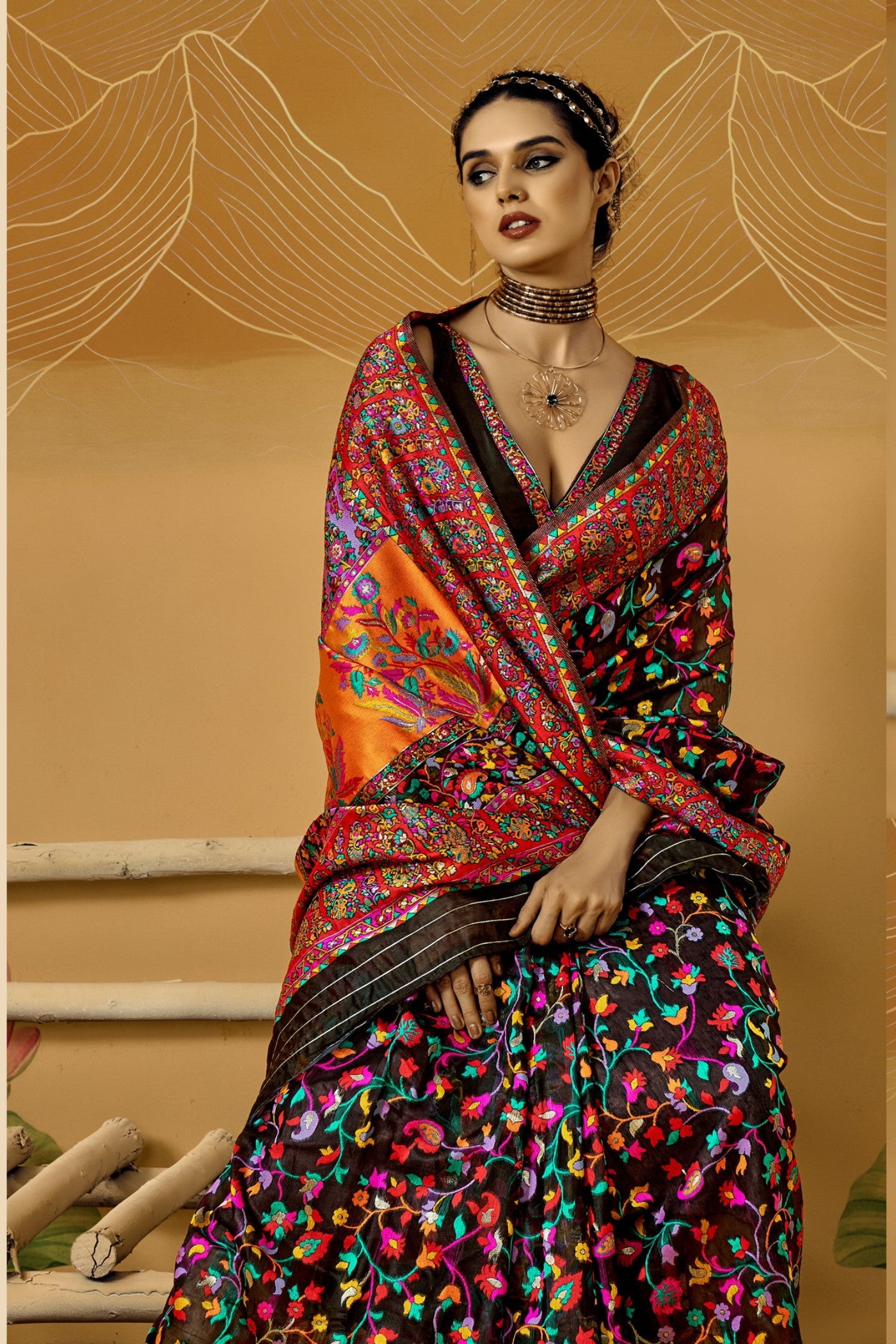 Buy MySilkLove Blackcurrant Kashmiri Handloom Jamewar Saree Online
