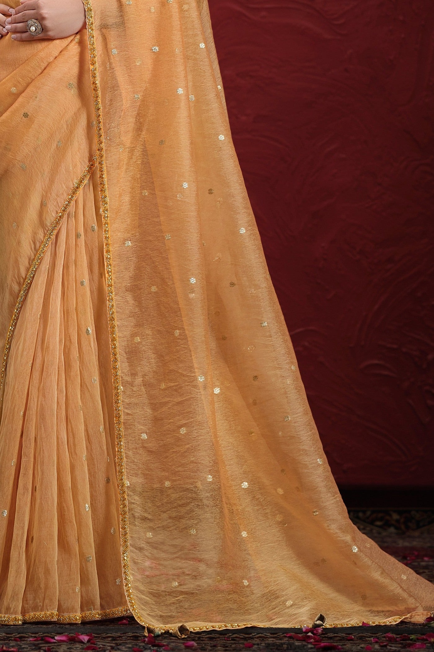 Buy MySilkLove Neon Orange Two Tone Tussar Saree with Stitched Blouse Online