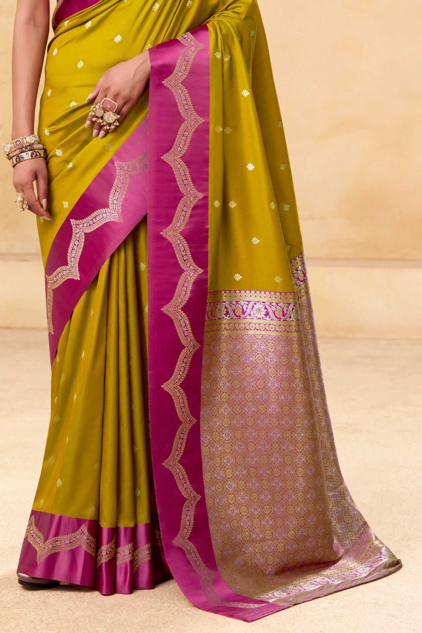 Buy MySilkLove Mint Green Woven Banarasi Satin Soft Silk Saree Online