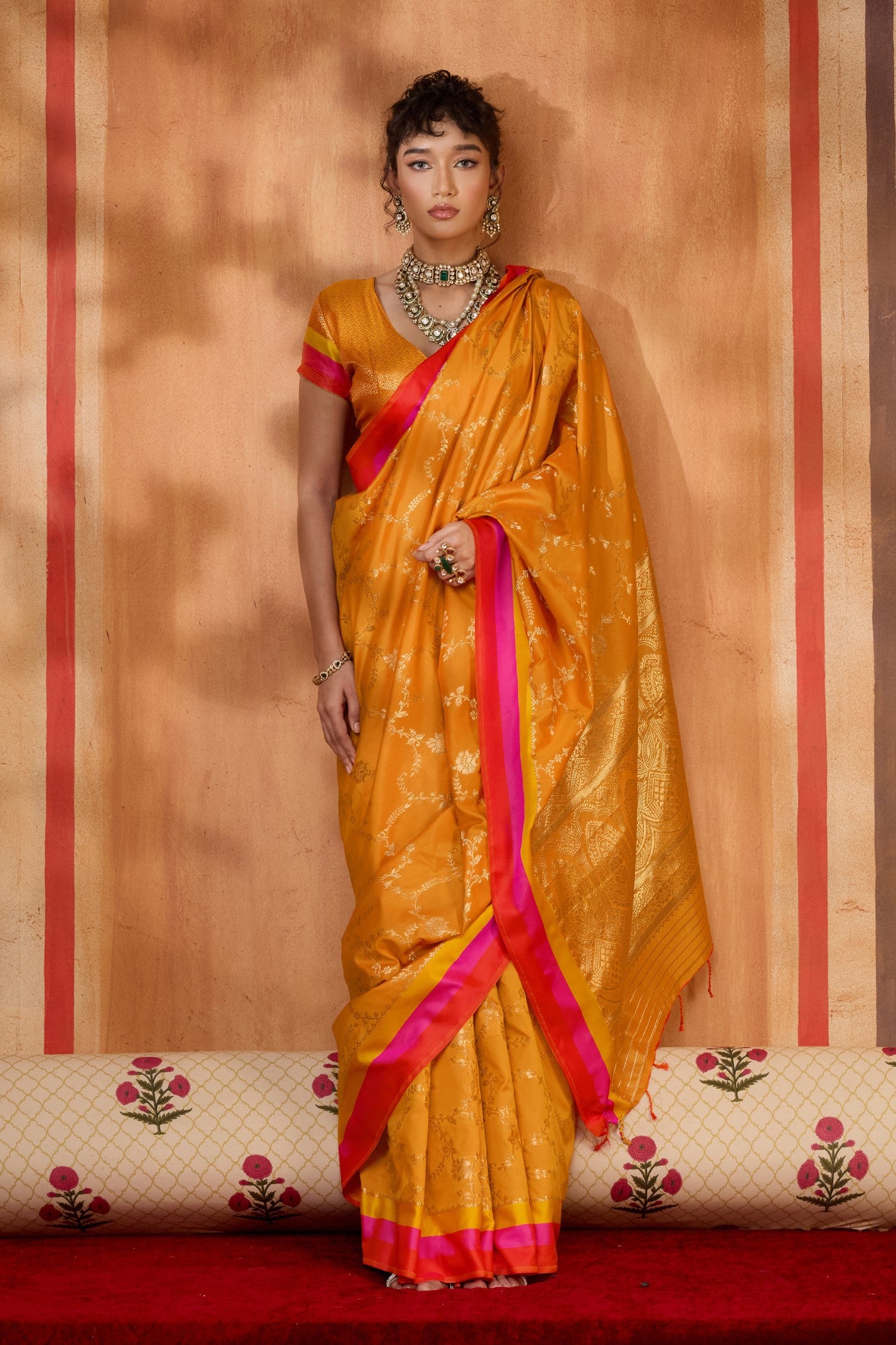 Buy MySilkLove Marigold Orange Handloom Satin Soft Silk Saree Online