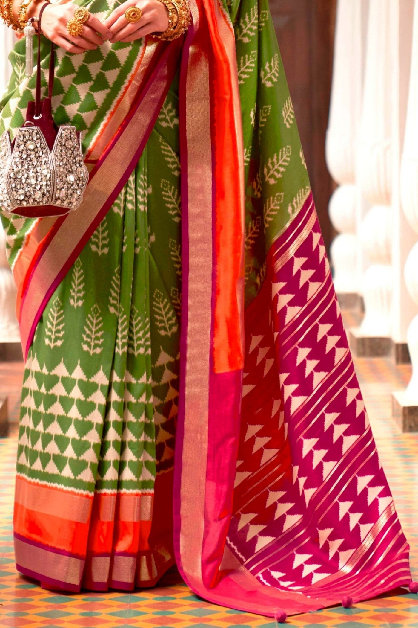 Buy MySilkLove Mint Breeze Green Printed Patola Saree Online