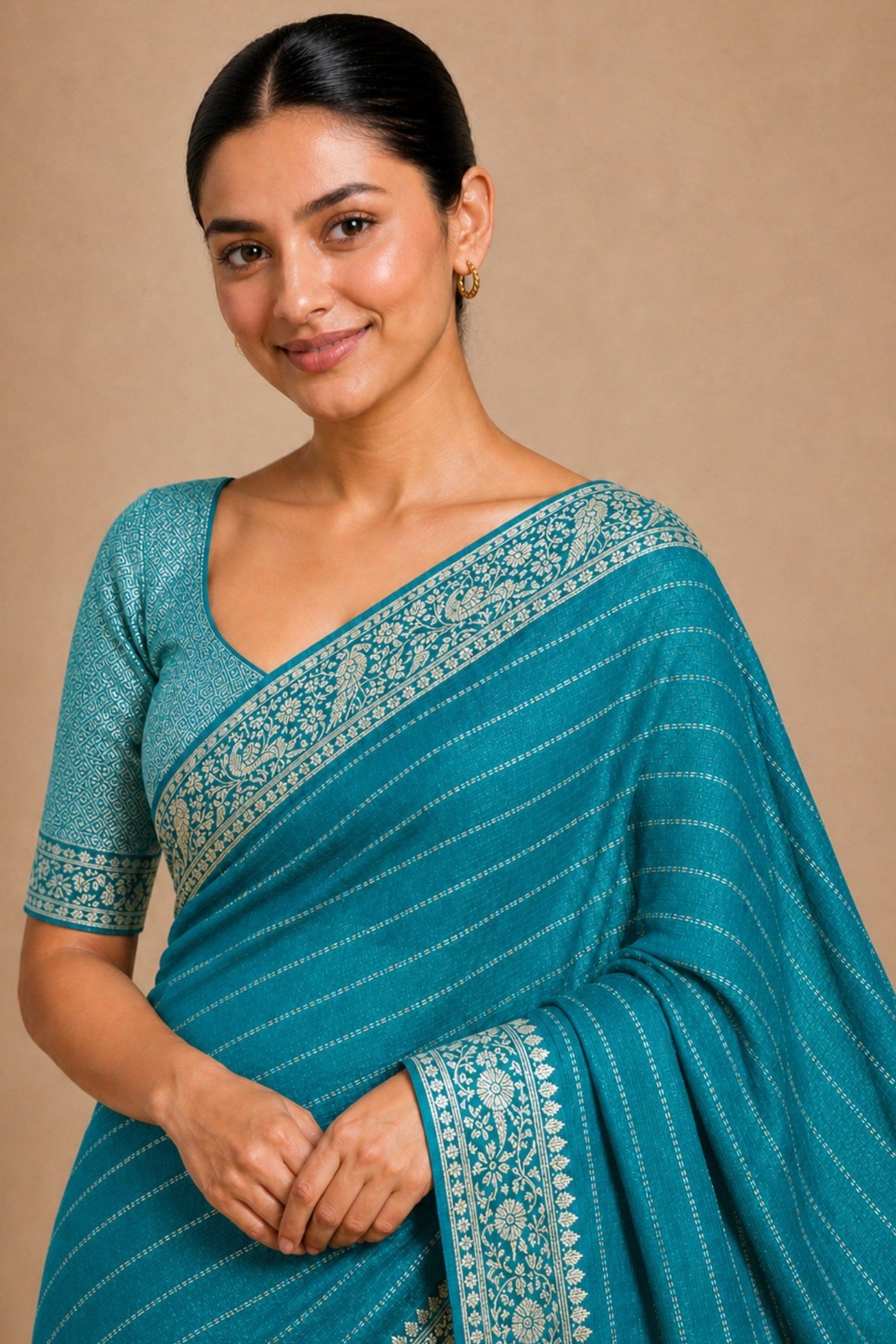 Buy MySilkLove Aqua Blue Woven Chiffon Saree Online