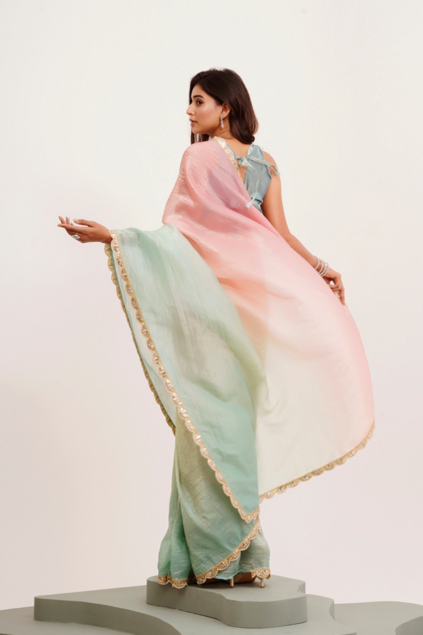 Buy MySilkLove Sky Blue and Pink Tissue Partywear Saree Online