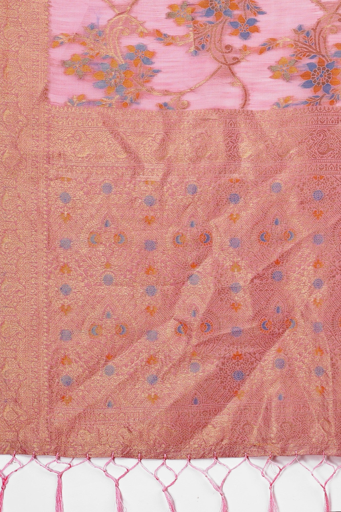 Buy MySilkLove Quicksand Pink Linen Cotton Saree Online