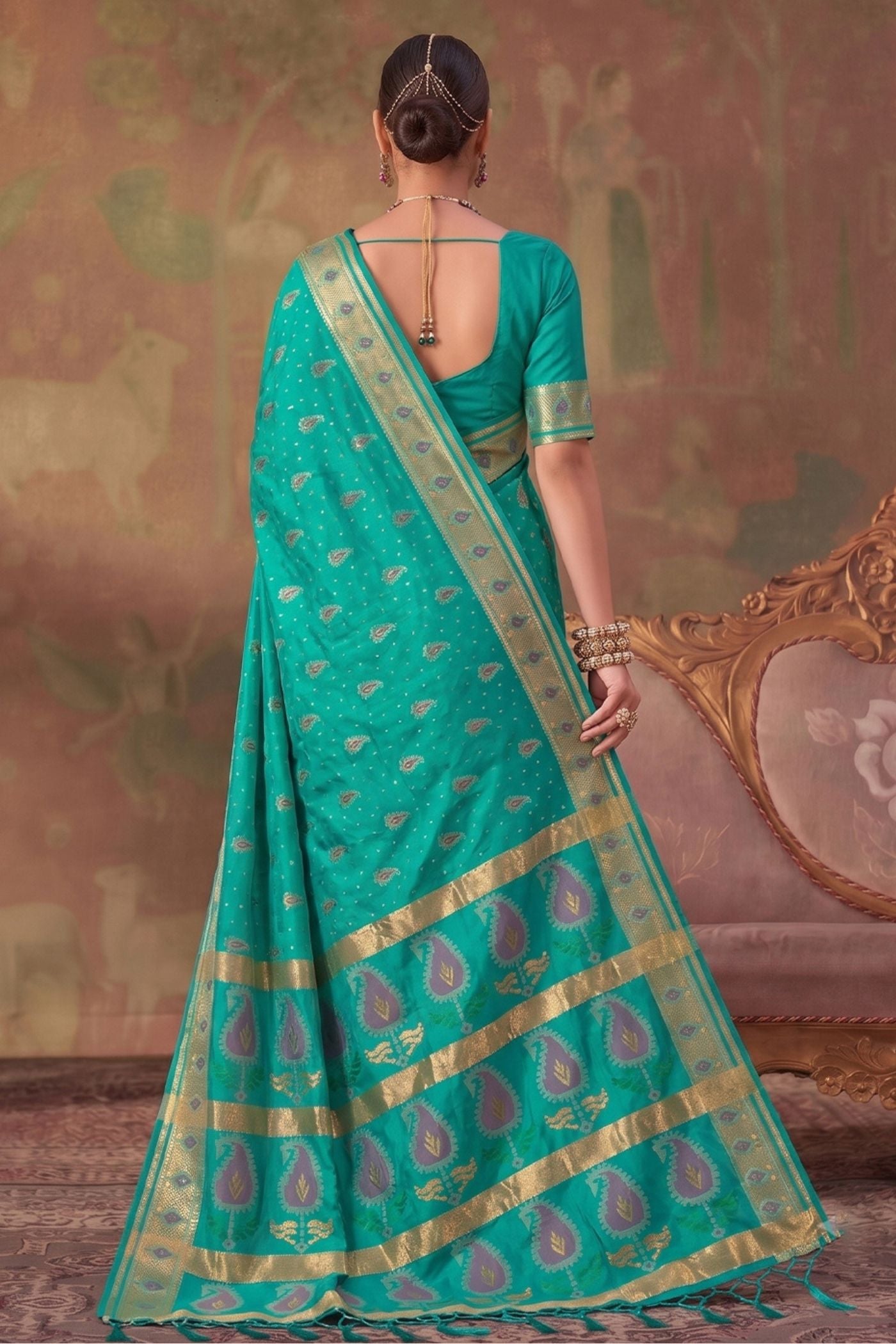 Buy MySilkLove Sea Green Woven Banarasi Soft Silk Saree Online
