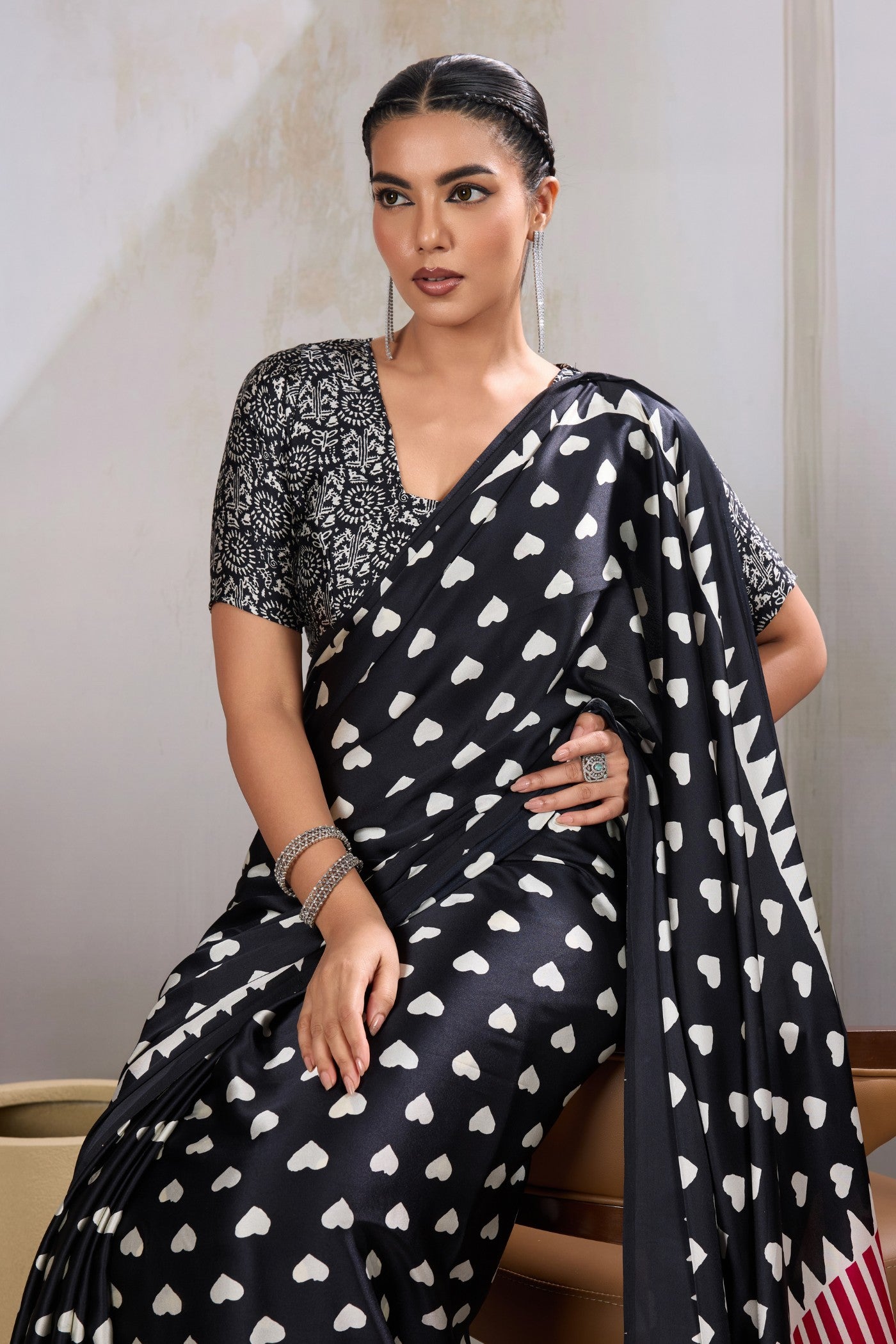 MySilkLove Warlock Black Printed Satin Crepe Silk Saree
