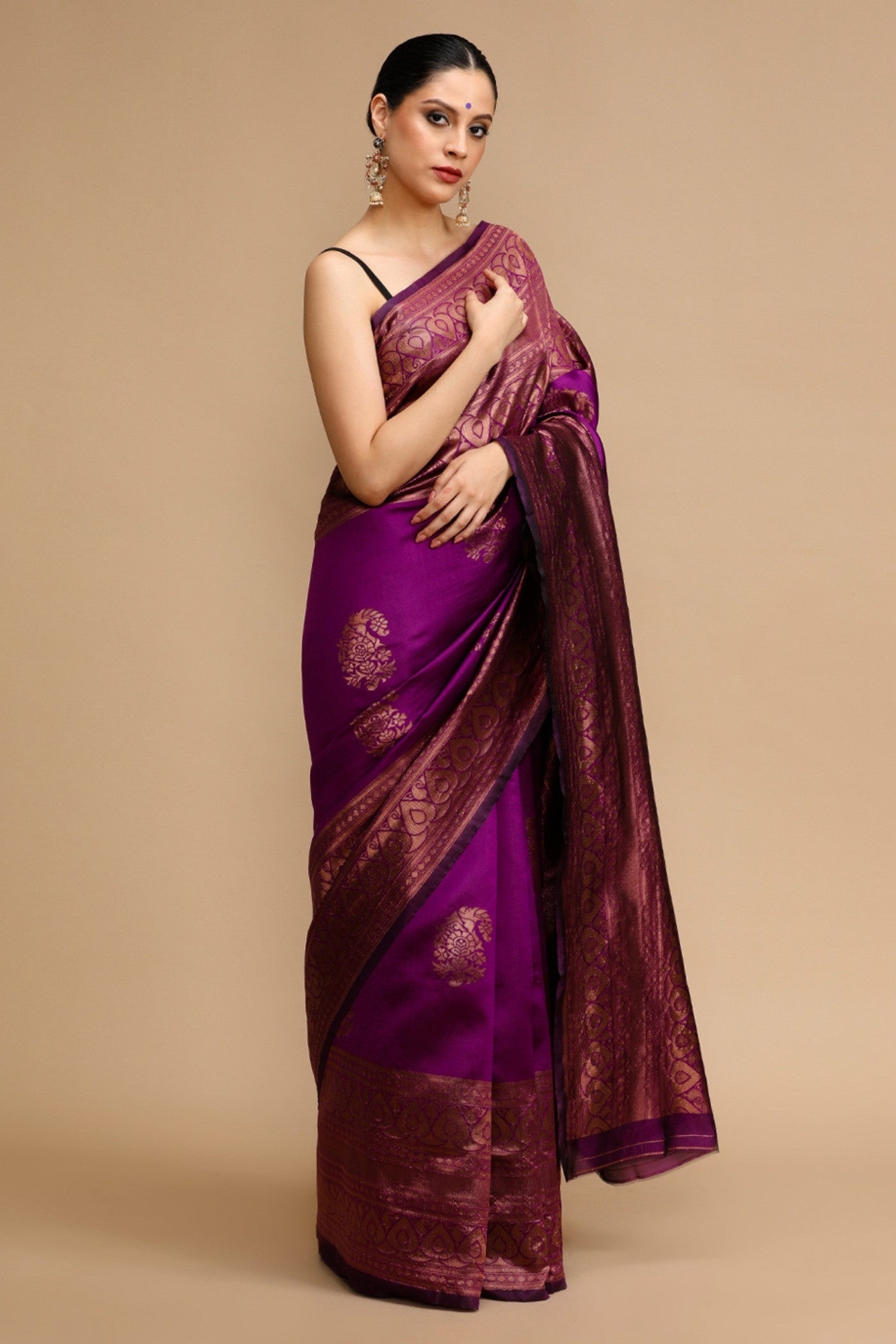 Buy MySilkLove Cadmium Purple Woven Jacquard Lichi Silk Saree Online