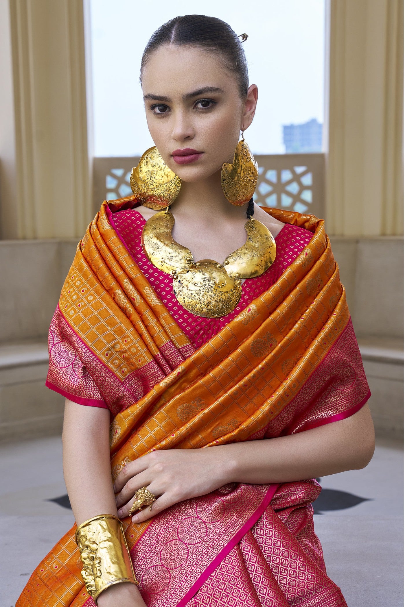 Buy MySilkLove Copper Canyon Orange Woven Kanjivaram Saree Online