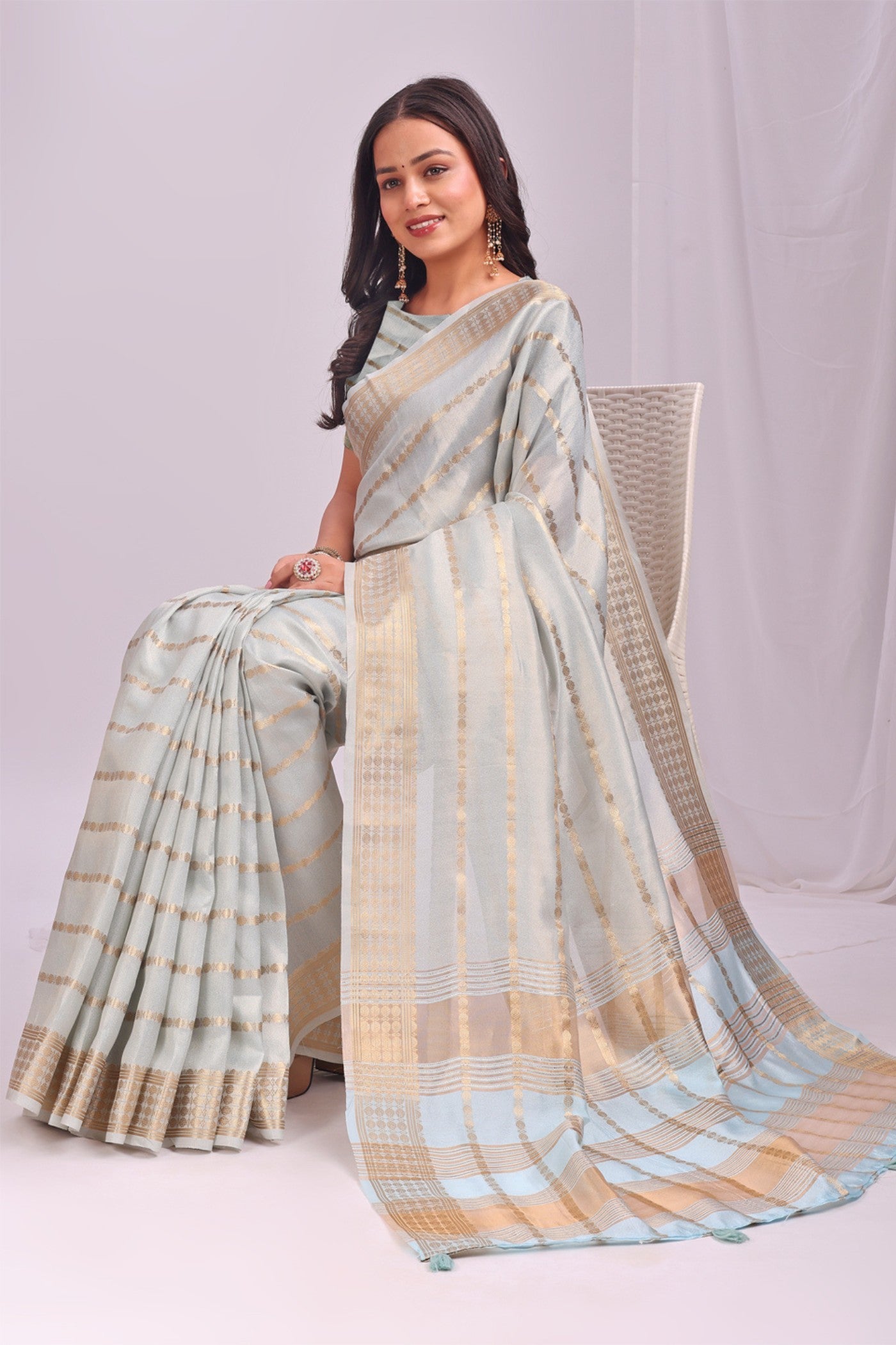 Buy MySilkLove Oxford Blue Woven Organza Saree Online
