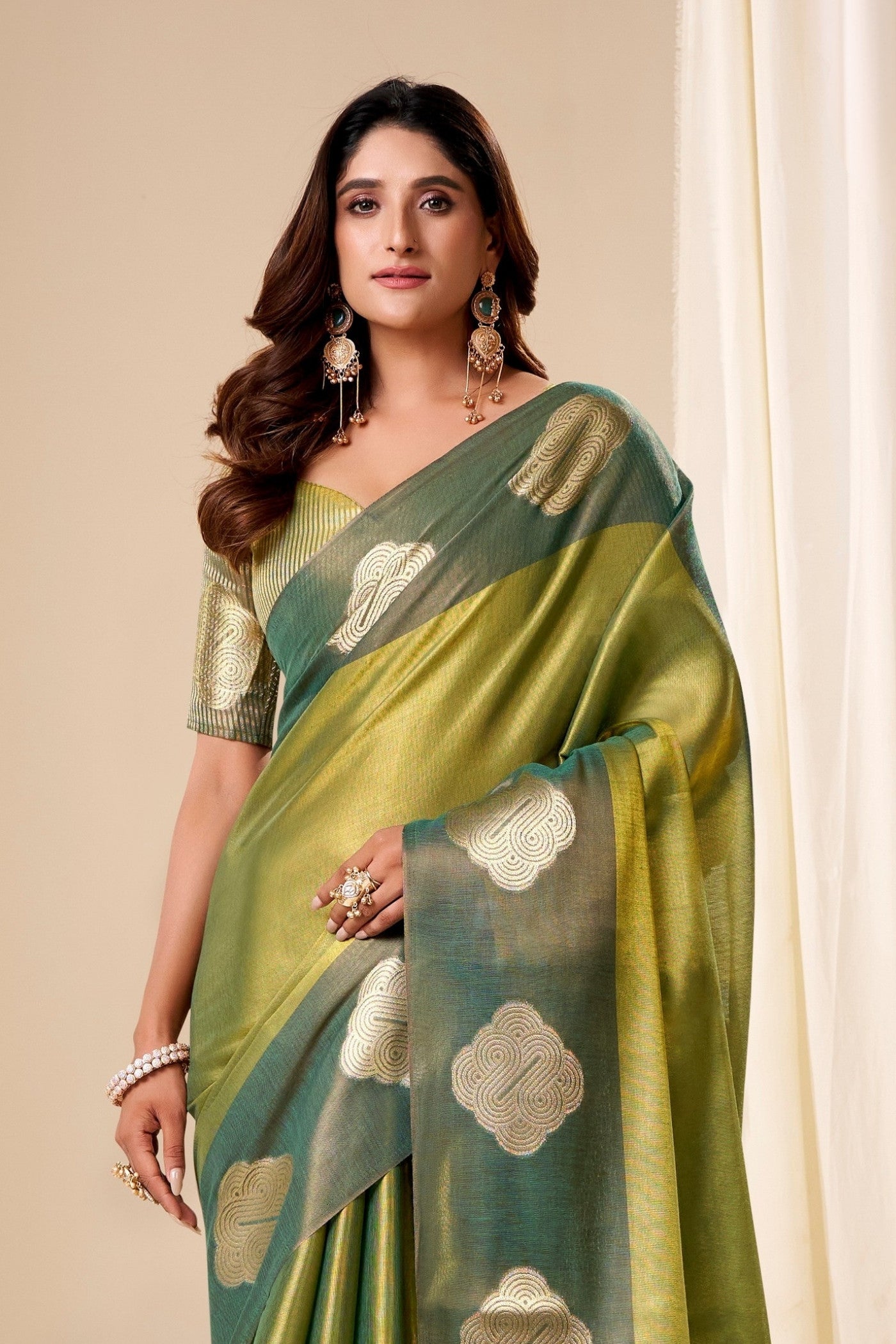 Buy MySilkLove Basil Green Handloom Tissue Saree Online