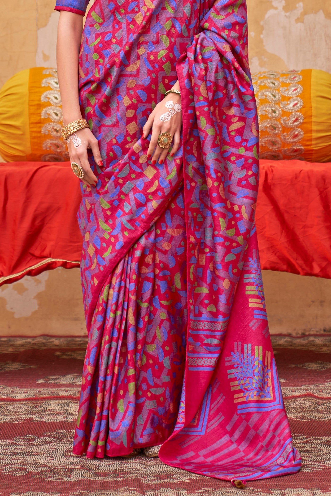 Buy MySilkLove Fuscia Pink Banarasi Printed Saree Online