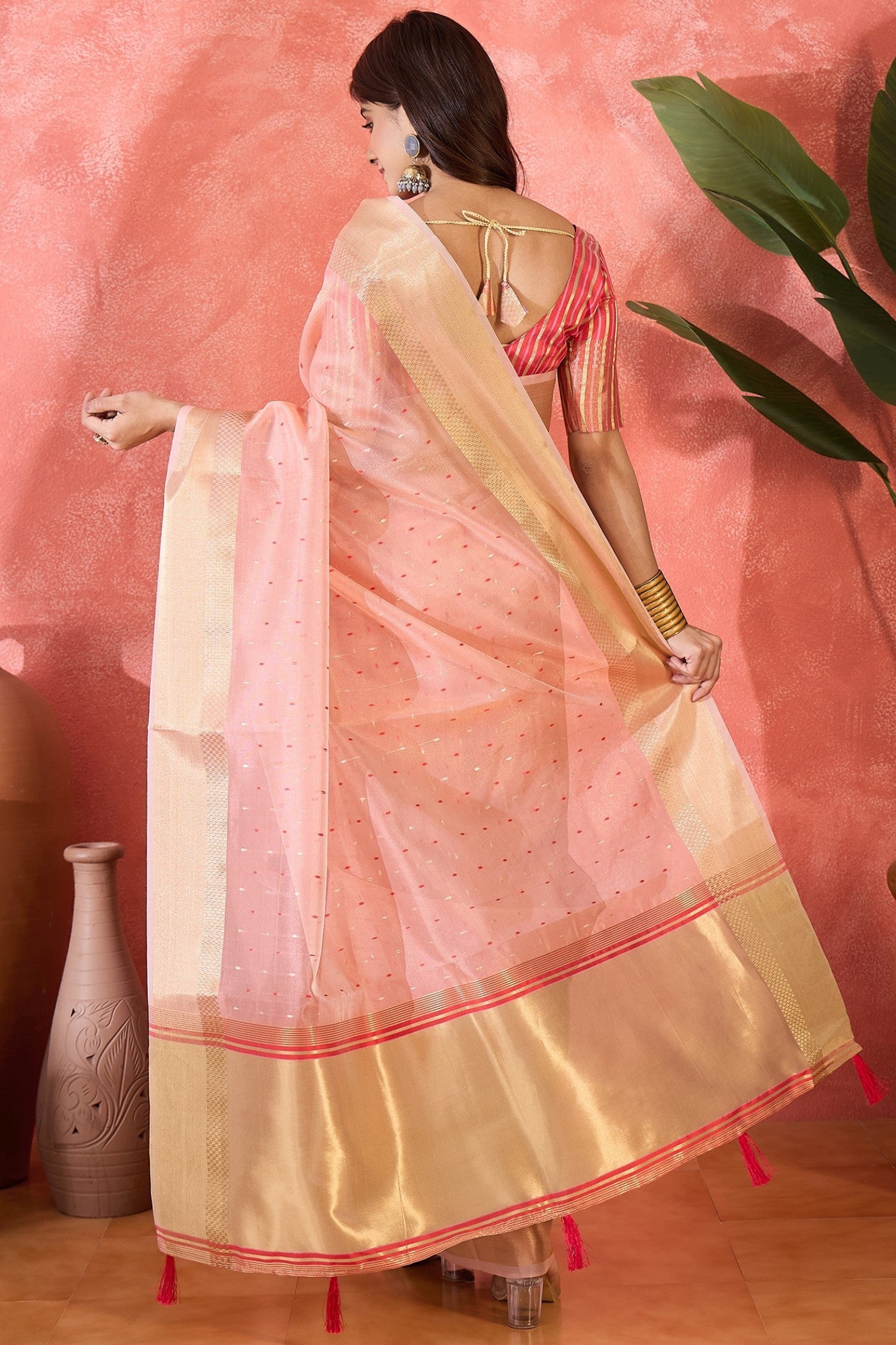 Buy MySilkLove Beauty Pink Woven Organza Saree Online
