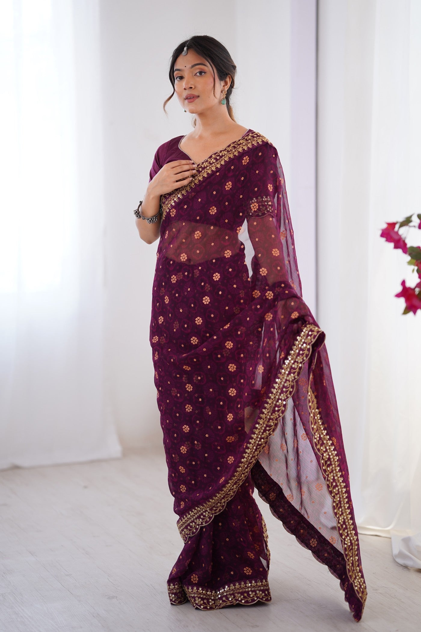 Buy MySilkLove Berry Purple Embroidery Georgette saree Online