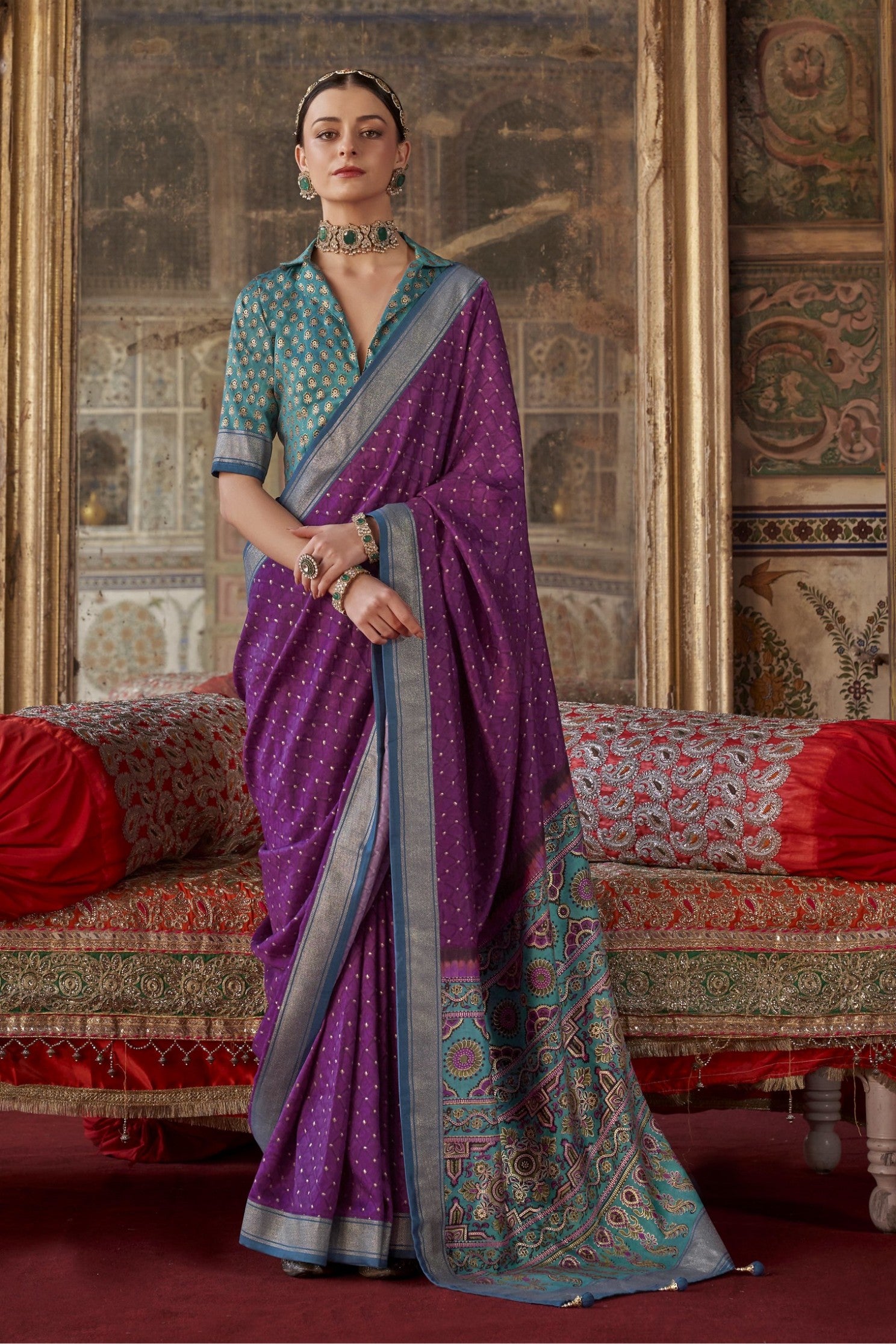 Buy MySilkLove Purple Jam Printed Banarasi Saree Online