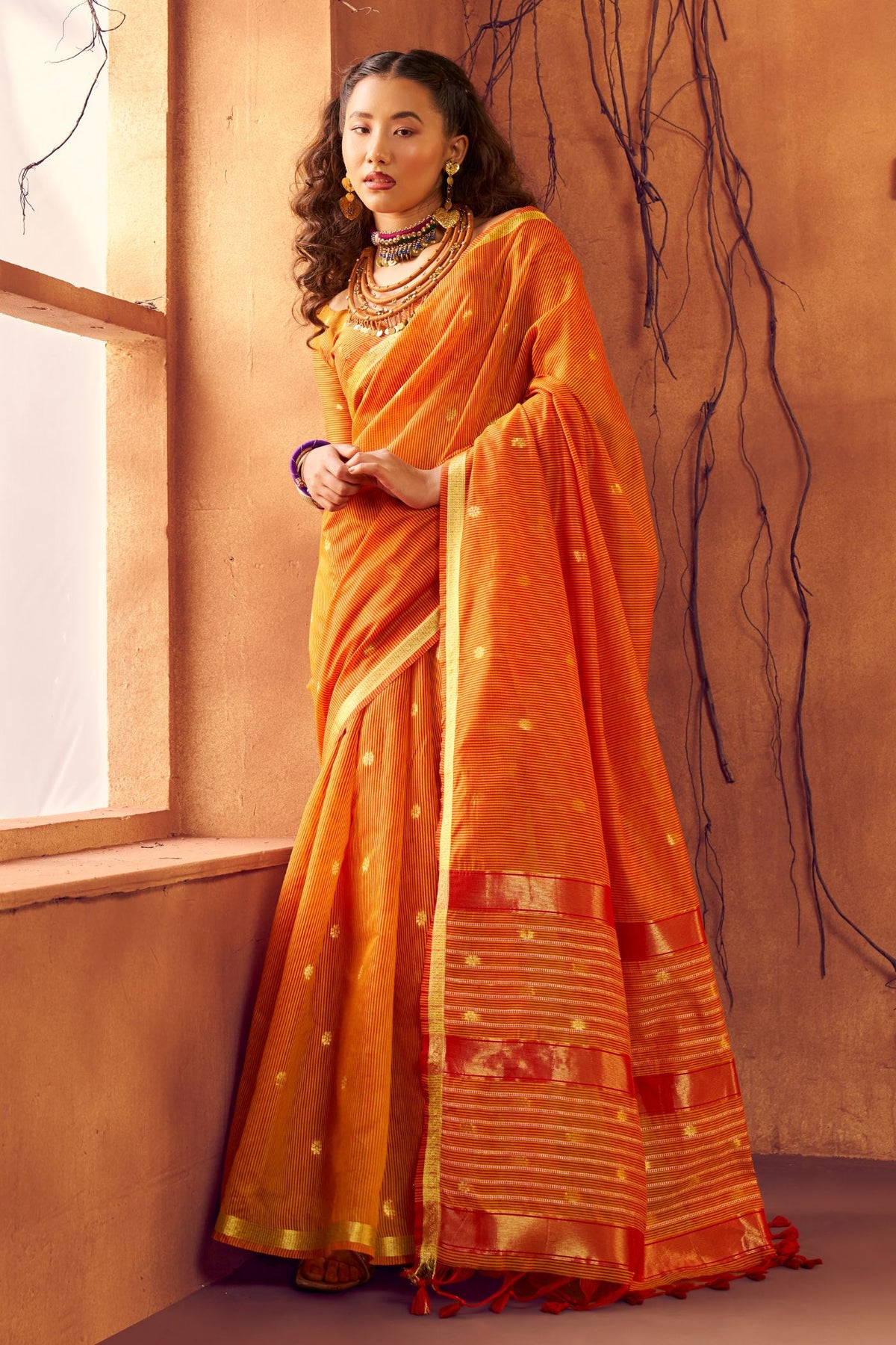 Buy MySilkLove Sedona Orange Banarasi Handloom Silk Saree Online