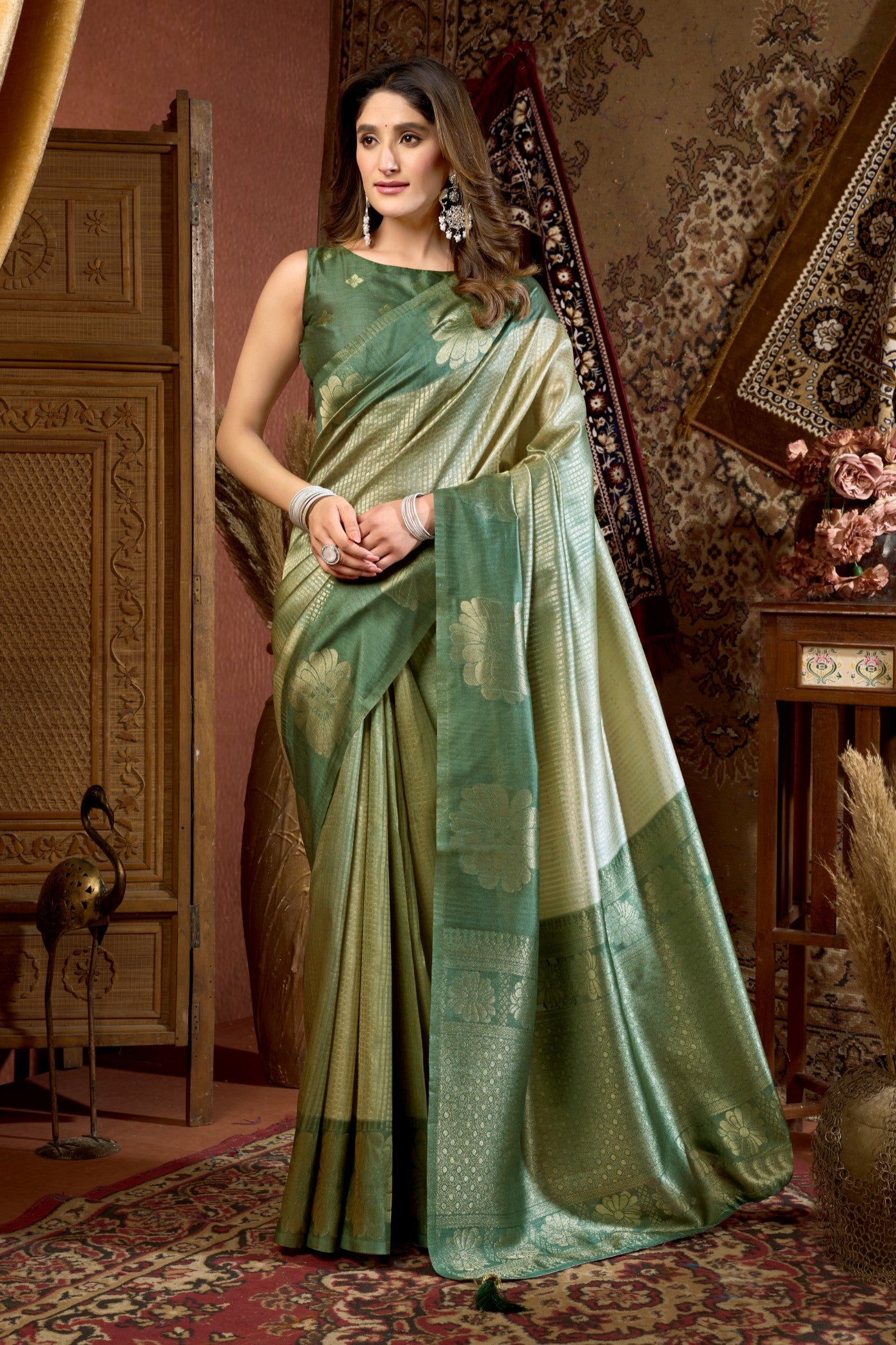 Buy MySilkLove Green Spring Banarasi Soft Silk Saree Online