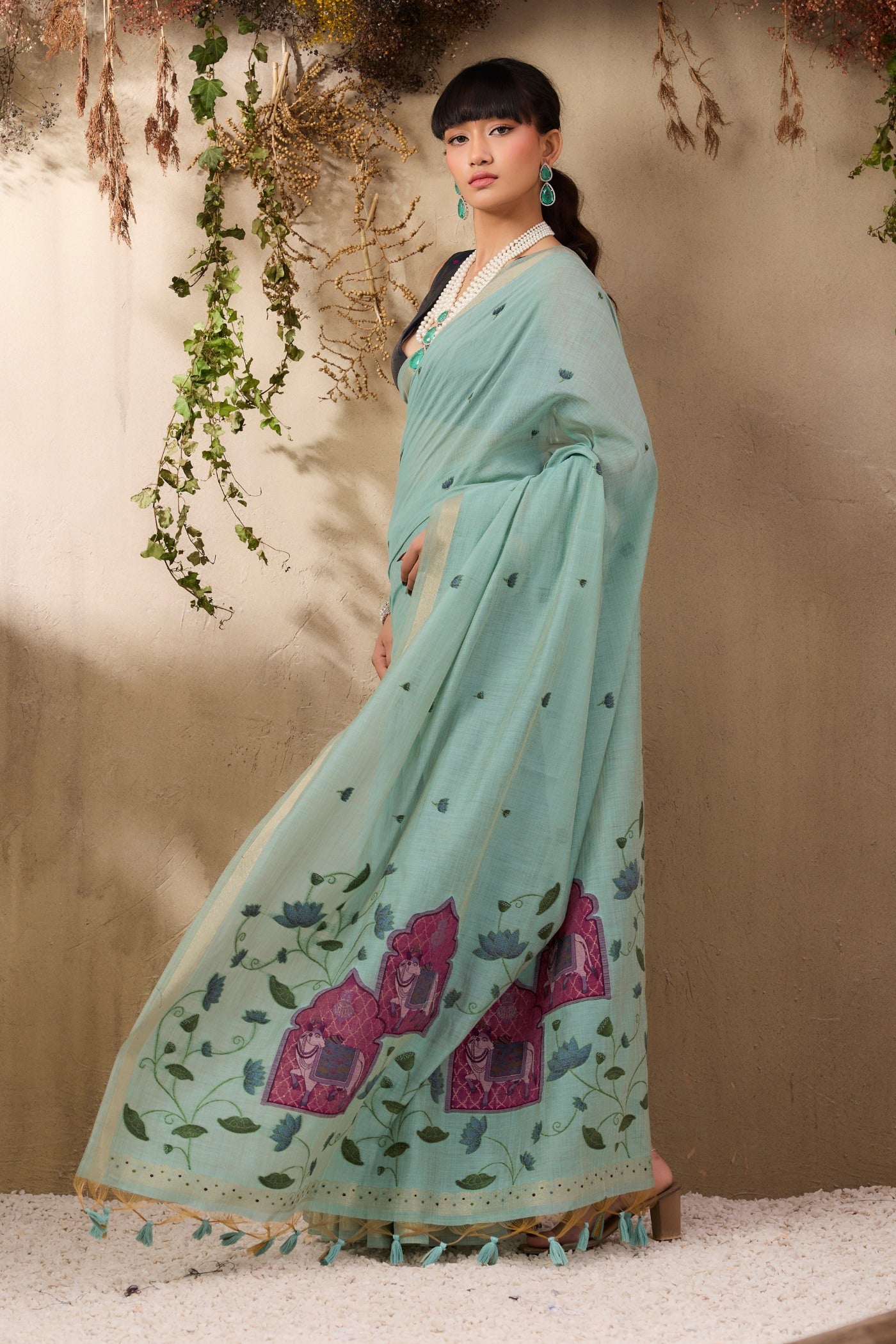 Buy MySilkLove Columbia Blue Handloom Cotton Saree Online